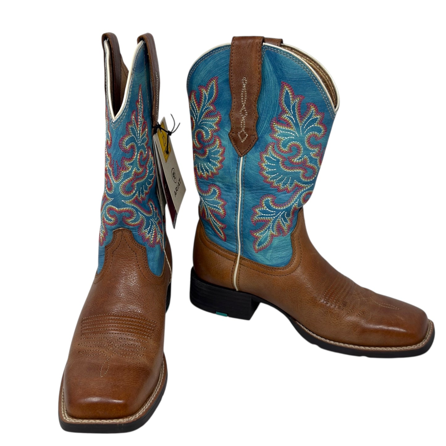 Round Up StretchFit Wide Square Toe Western Boots By Ariat In Blue & Tan, Size: 8