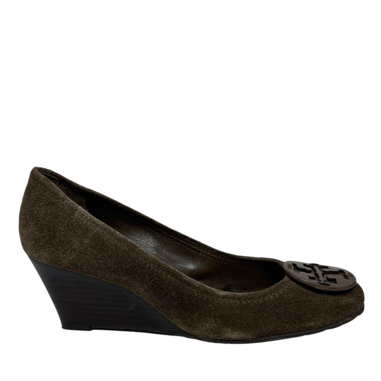 Sally Wedge Suede Pumps Designer By Tory Burch In Green, Size: 7.5