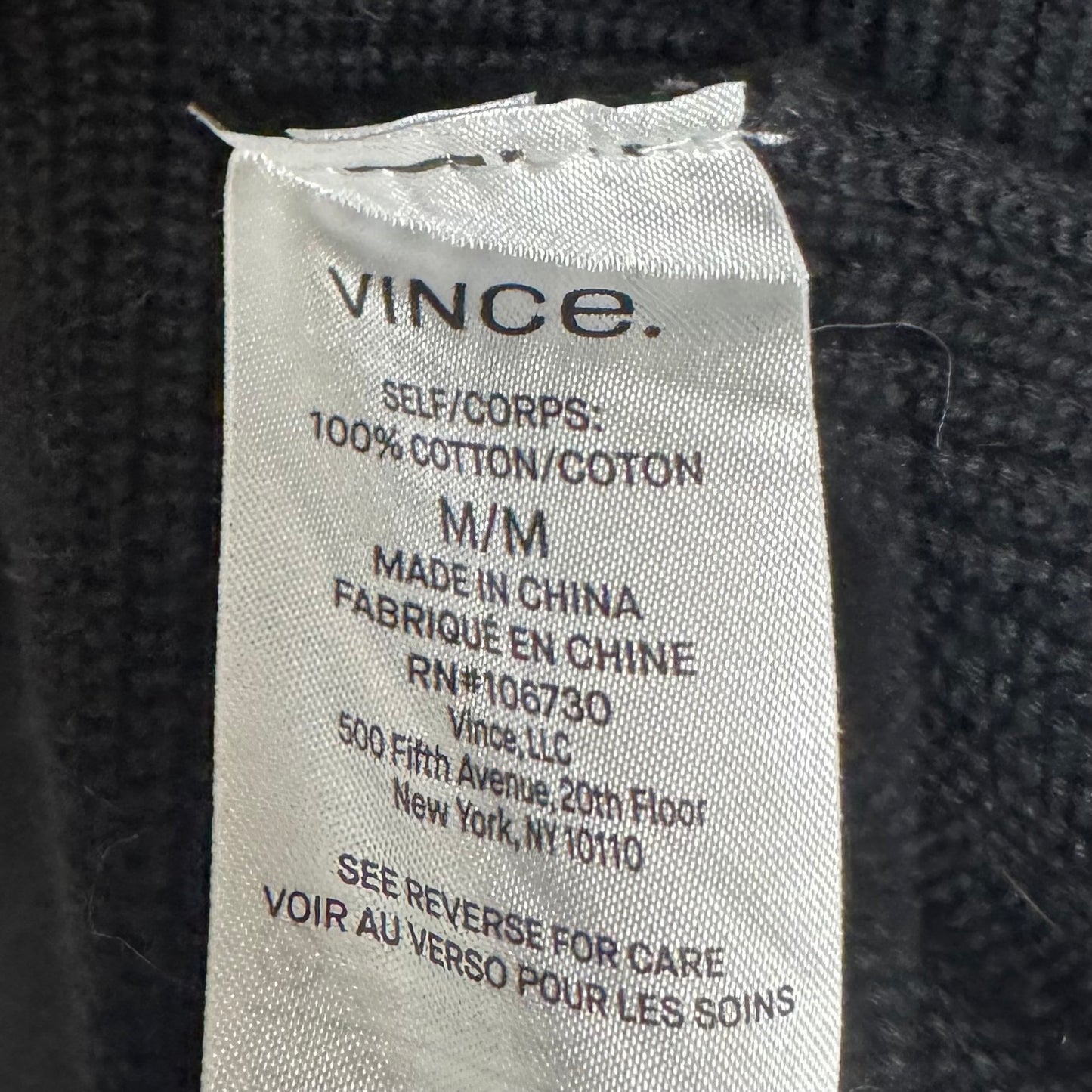 100% Cotton Pullover Sweater By Vince In Black, Size: M