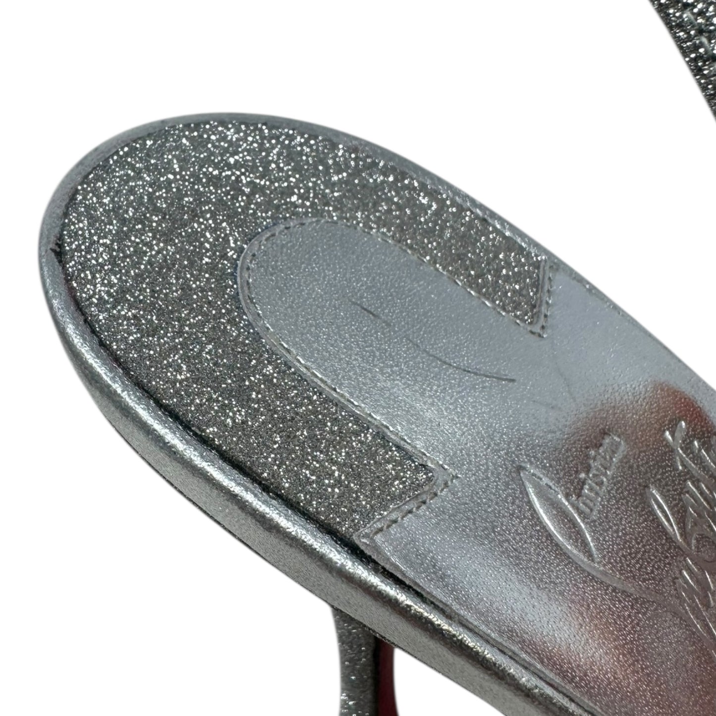 Taralita Glitter 85mm Slingback Heel Sandals Shoes Luxury Designer By Christian Louboutin In Silver, Size: 9 (IT 40)