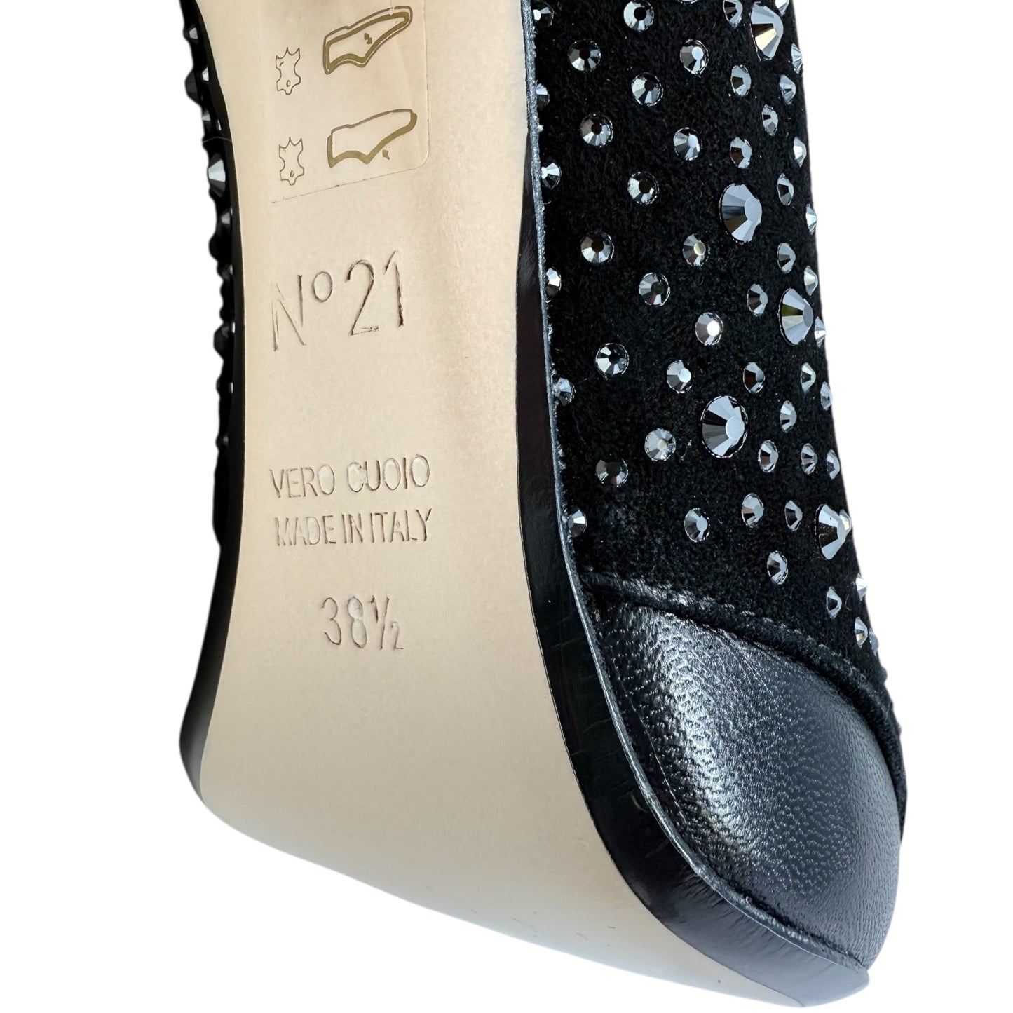 Capretto Camoscio Crystal Embellished Cutout Stiletto Pumps By N° 21 In Black, Size: US 8.5/IT 38.5