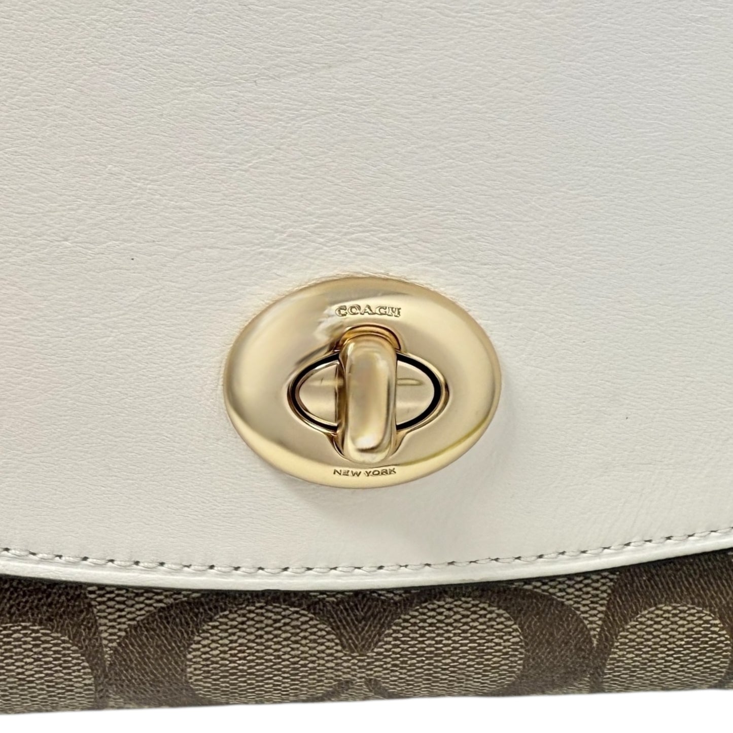 Signature Tilly Satchel Designer By Coach In Khaki/Chalk, Size: Medium