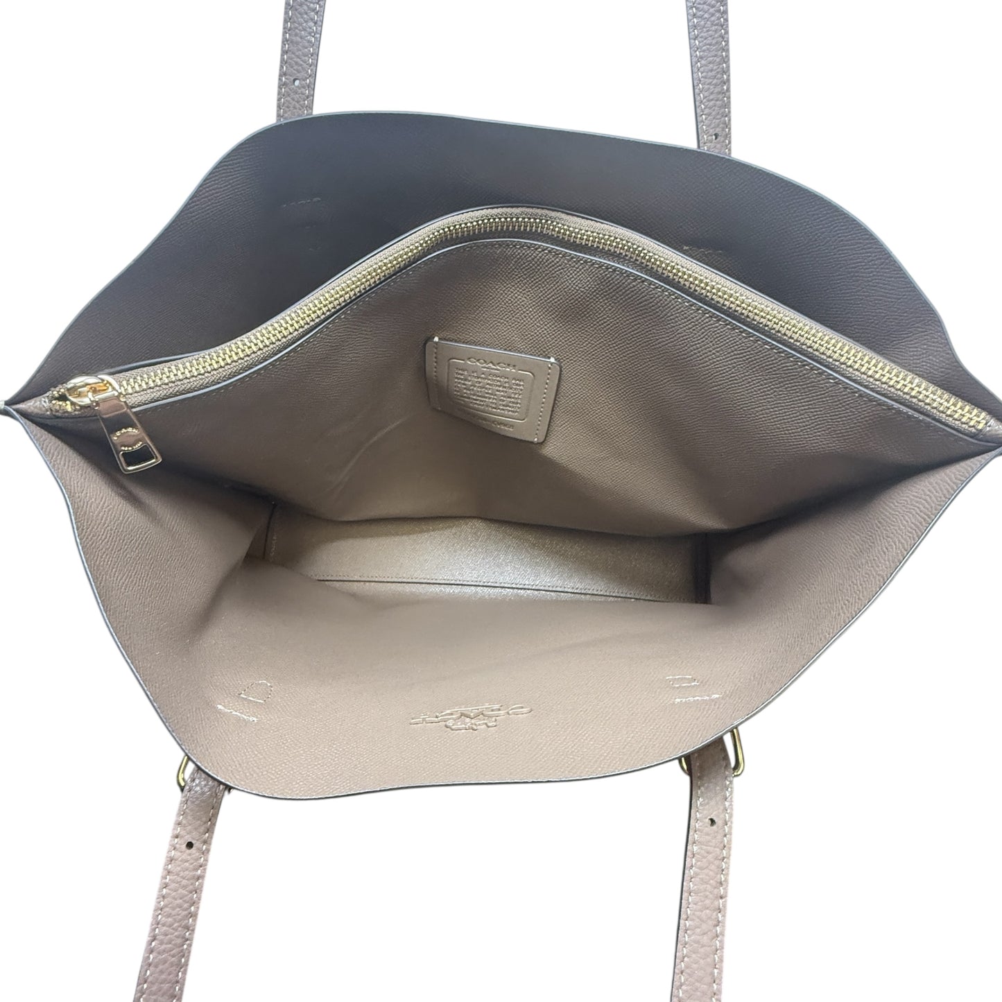 Mollie Tote Designer By Coach In Dark Stone Tumbled Leather, Size: Large