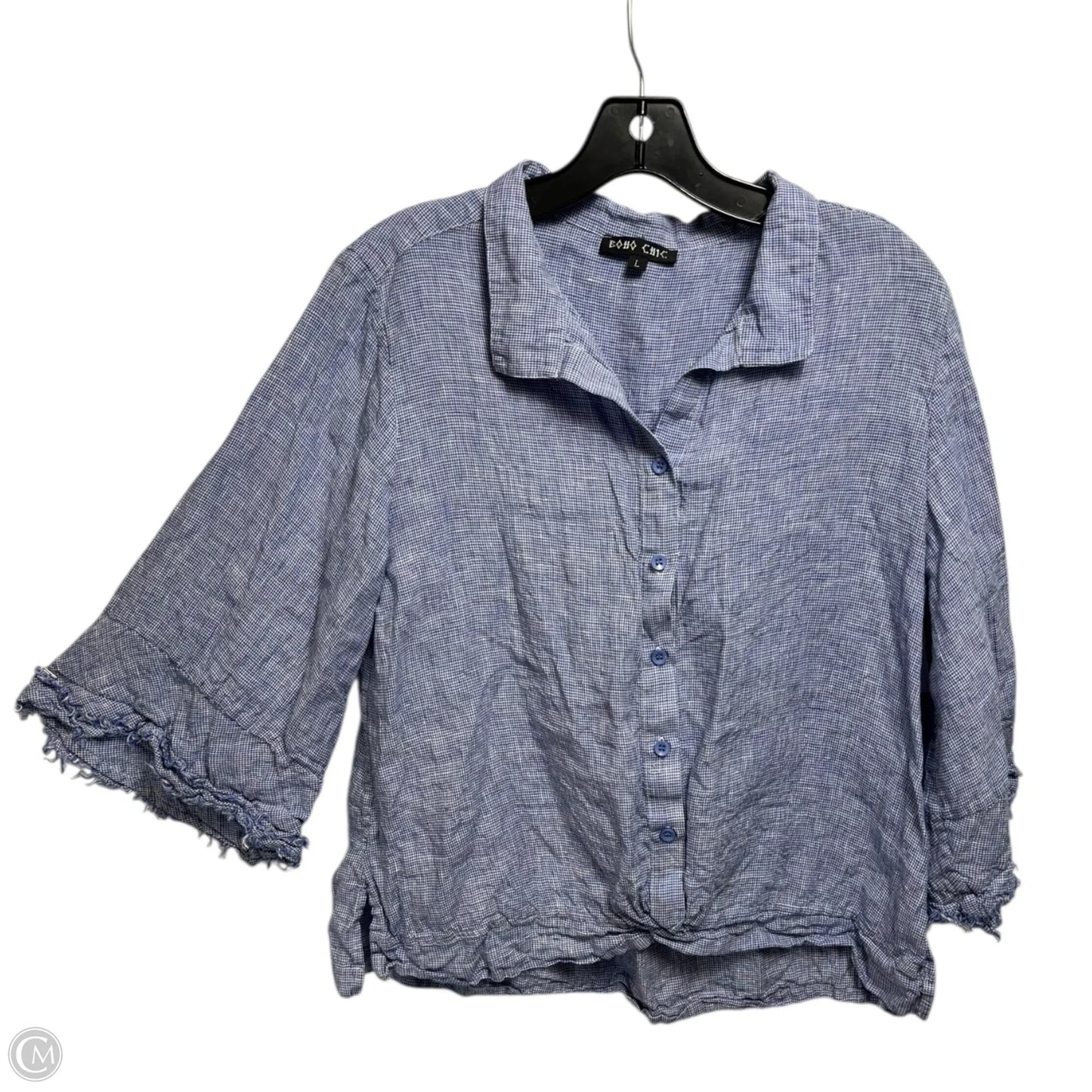 Linen Top 3/4 Sleeve By Boho Chic In Blue, Size: L