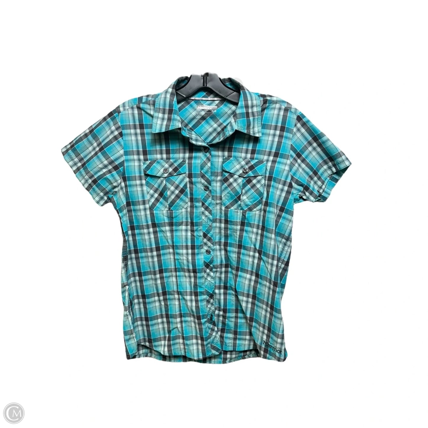 Top Short Sleeve By Marmot In Plaid Pattern, Size: M