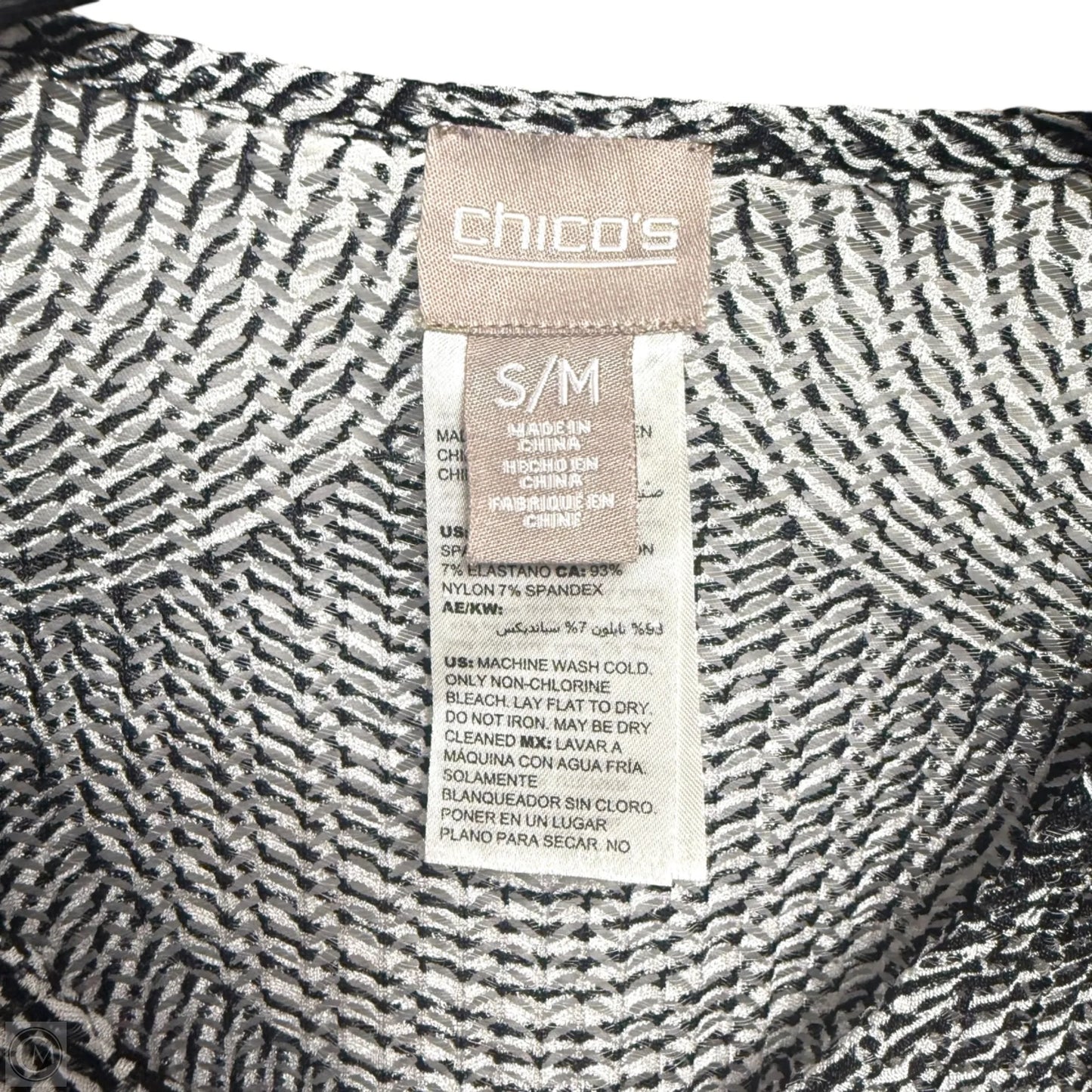 Top Short Sleeve By Chicos In Black & White, Size: S/M