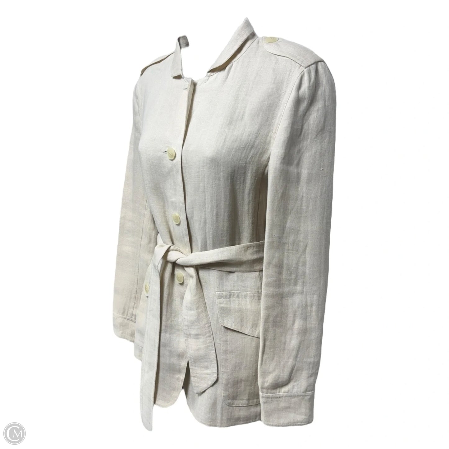 Linen Belted Blazer Designer By Max Mara In Tan, Size: 2