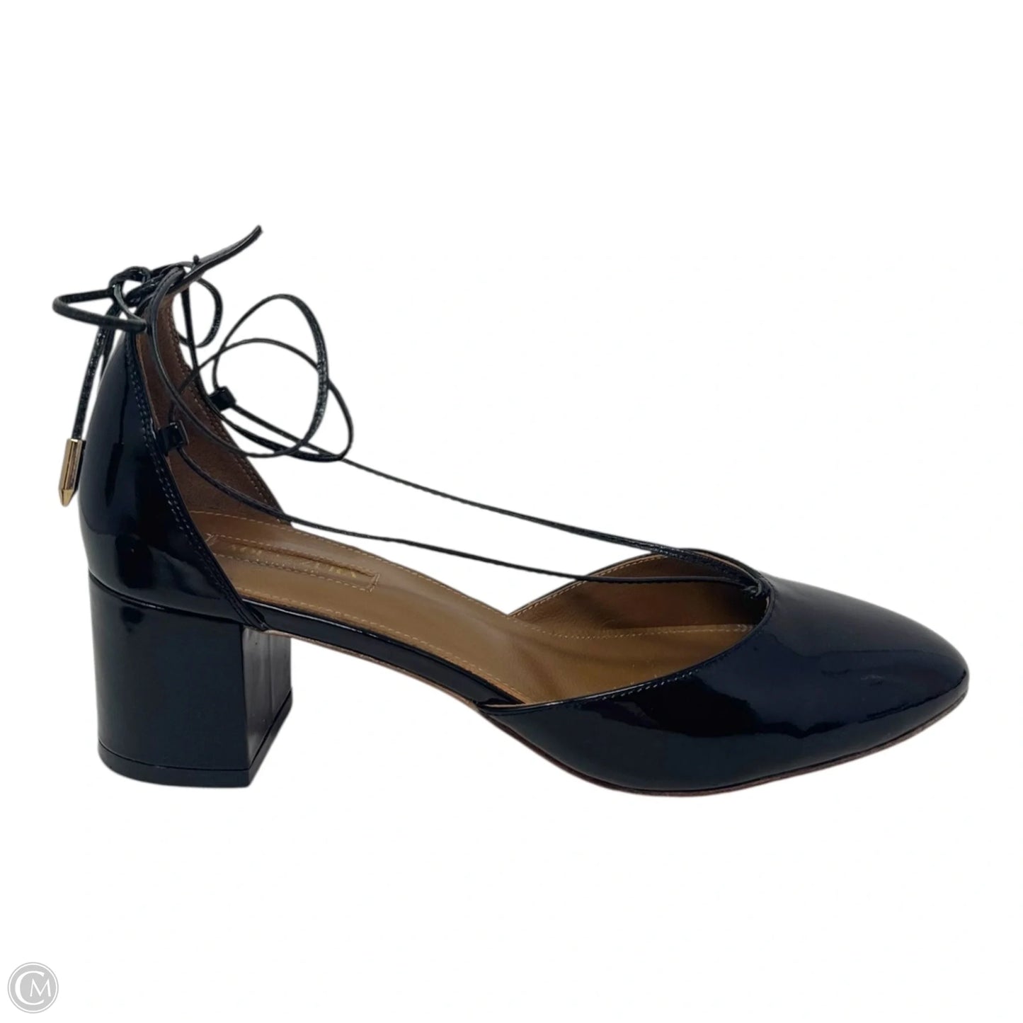 Alexa Patent Wrap Block Heel Pumps Designer By Aquazzura In Black, Size: 8 (IT 38)