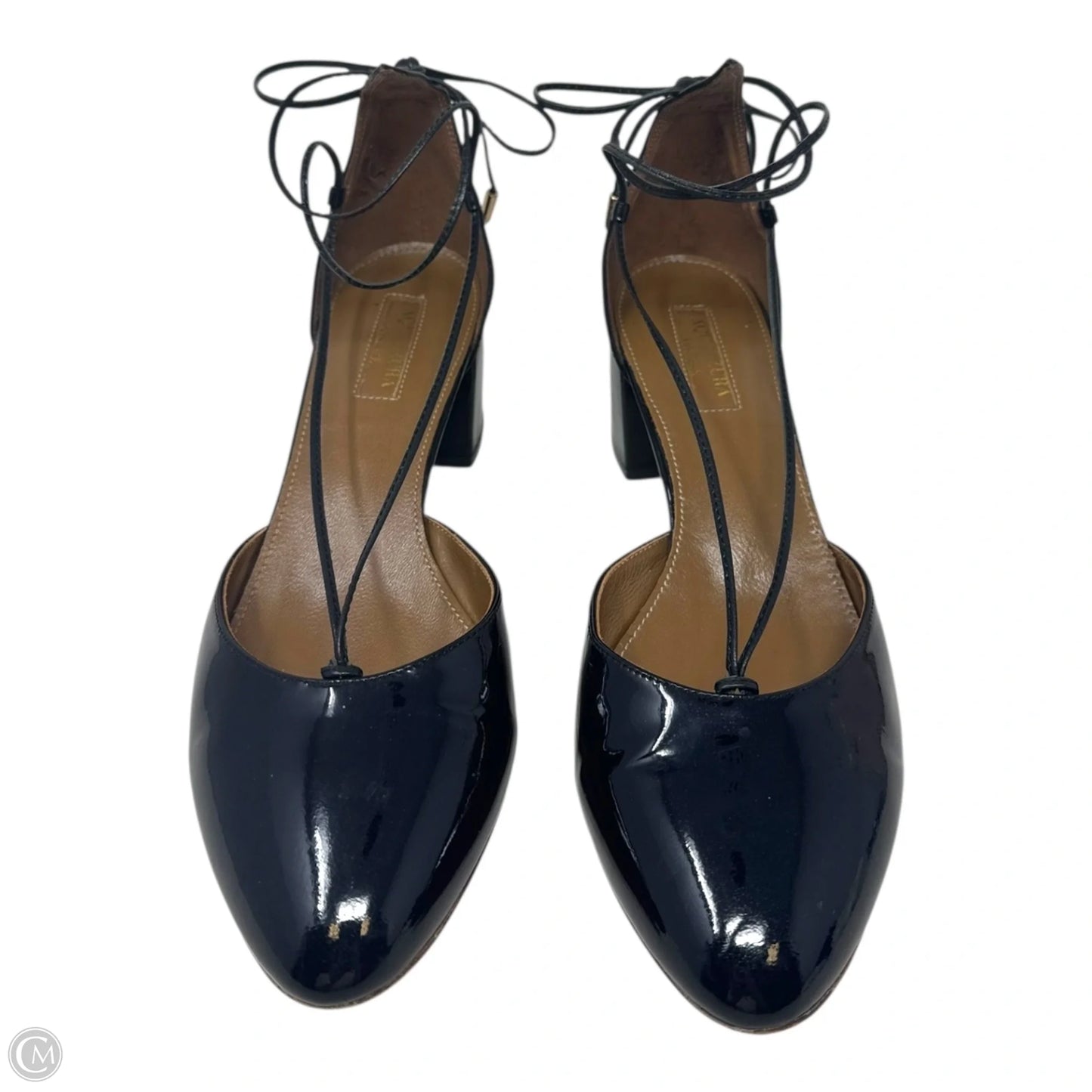Alexa Patent Wrap Block Heel Pumps Designer By Aquazzura In Black, Size: 8 (IT 38)