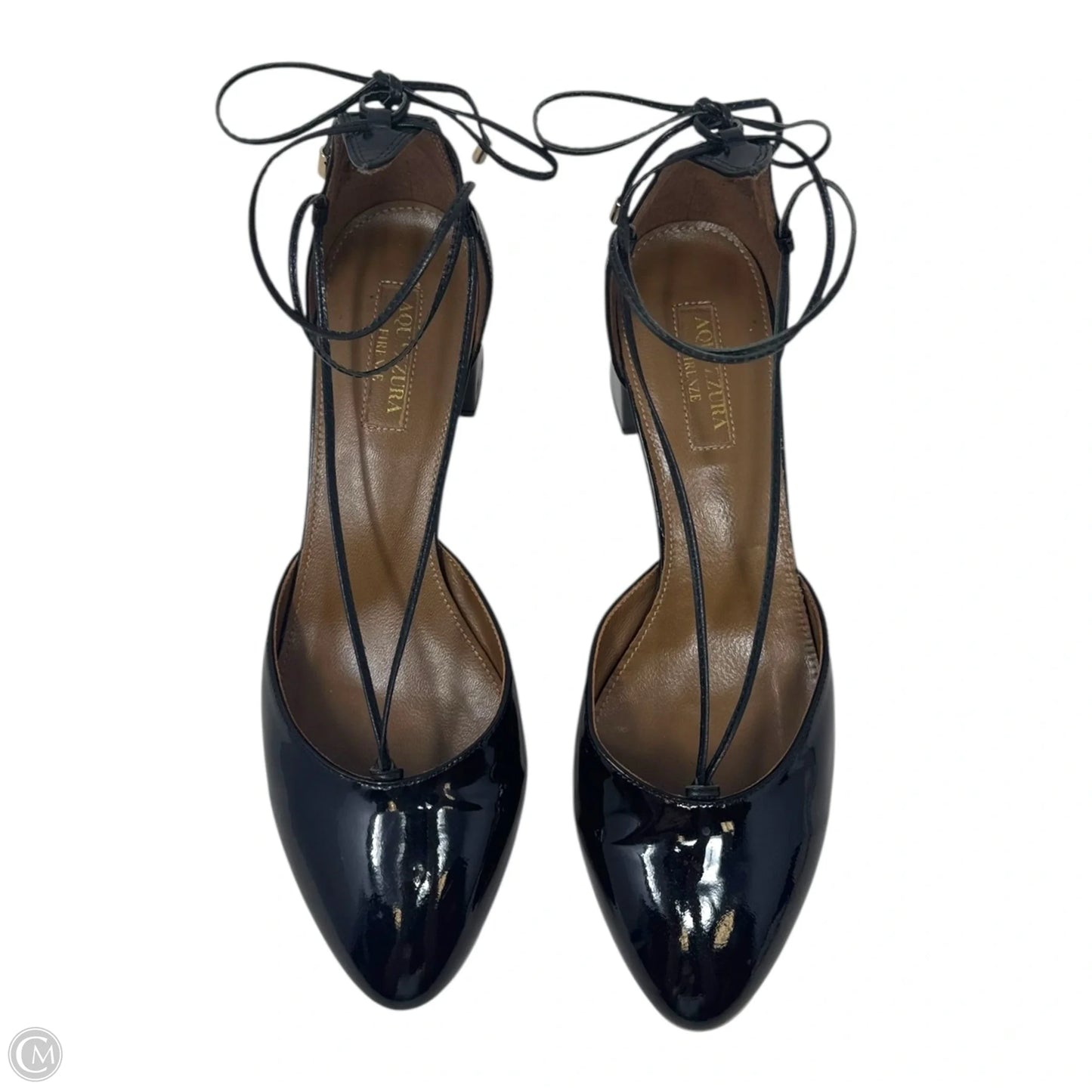 Alexa Patent Wrap Block Heel Pumps Designer By Aquazzura In Black, Size: 8 (IT 38)