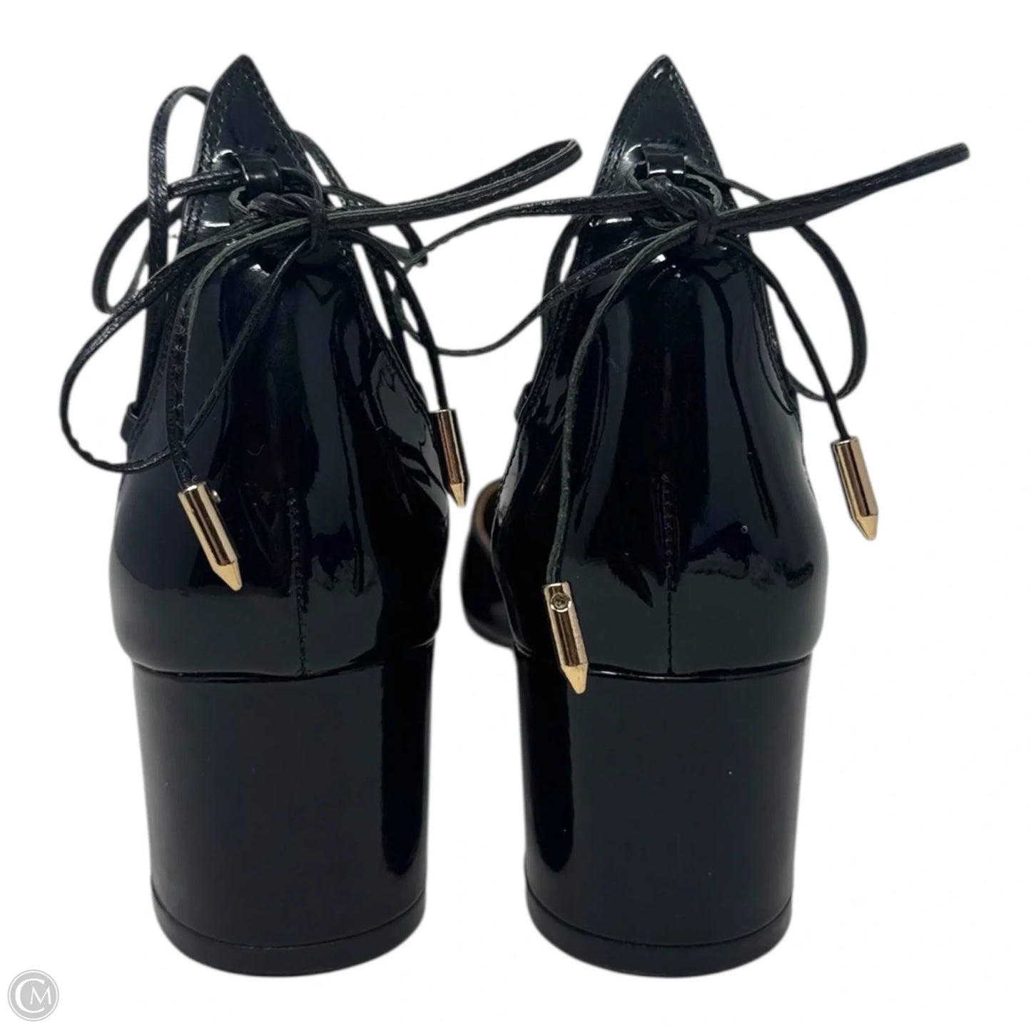 Alexa Patent Wrap Block Heel Pumps Designer By Aquazzura In Black, Size: 8 (IT 38)