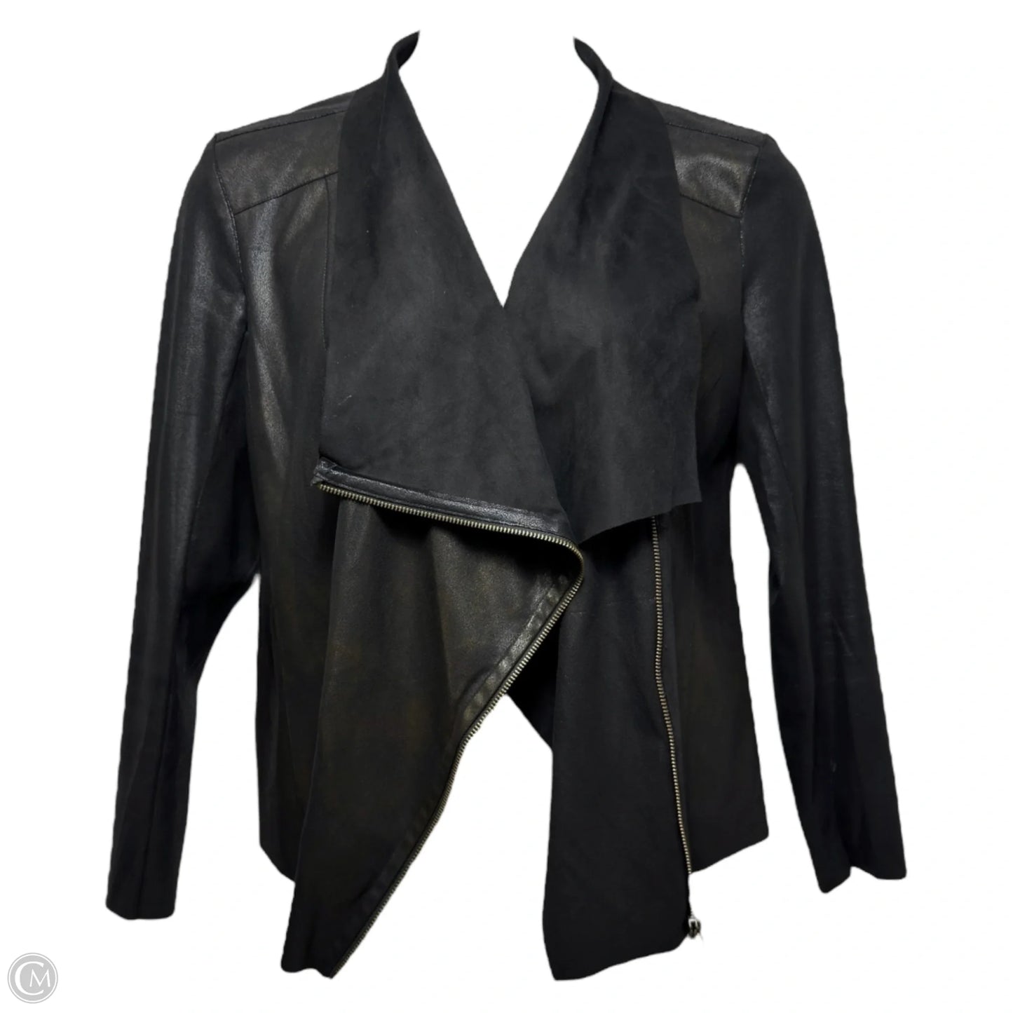 Lightweight Soft Faux Suede Drape Jacket In Black Foil By Mote In Black, Size: L
