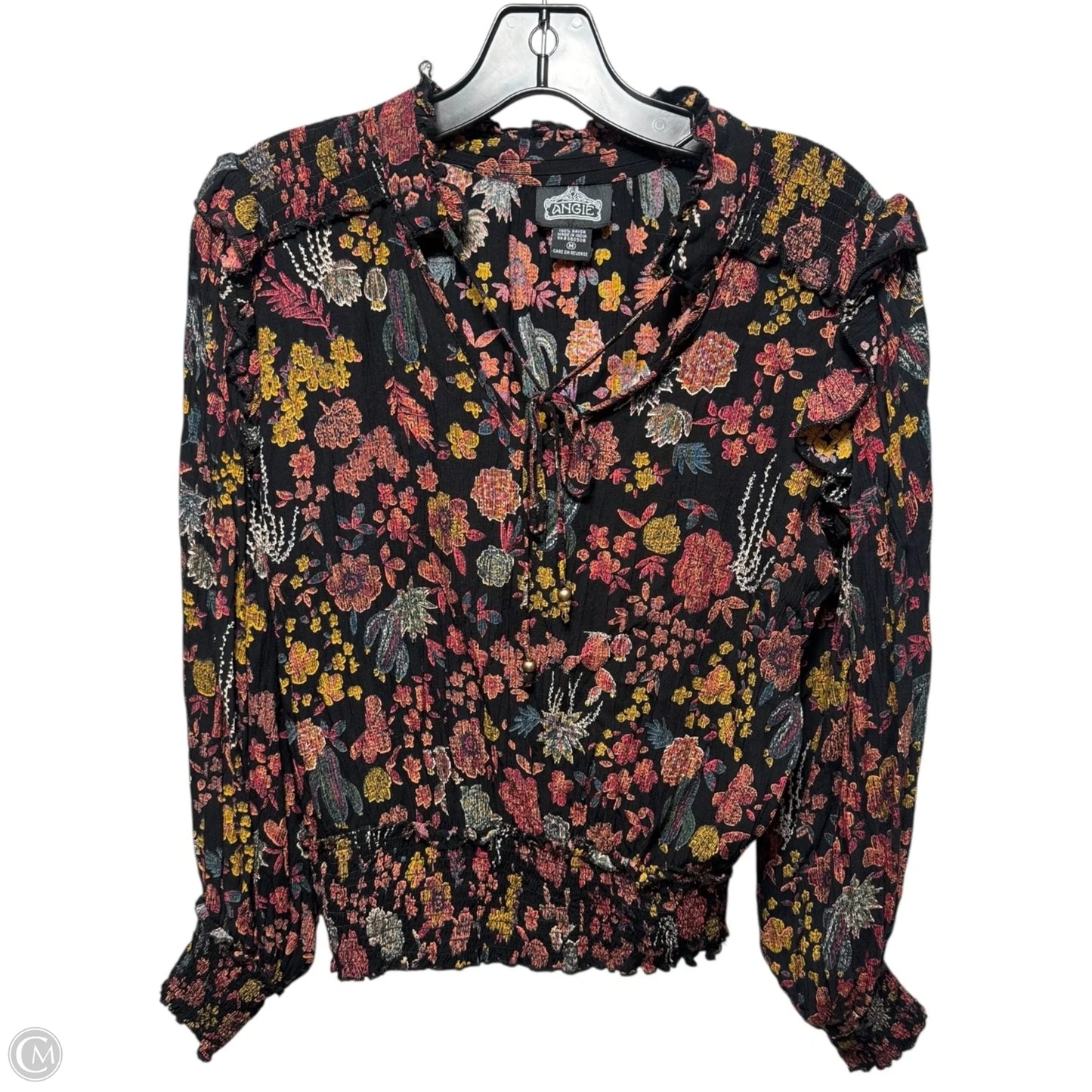 Floral Ruffle Top Long Sleeve By Angie, Size: Medium