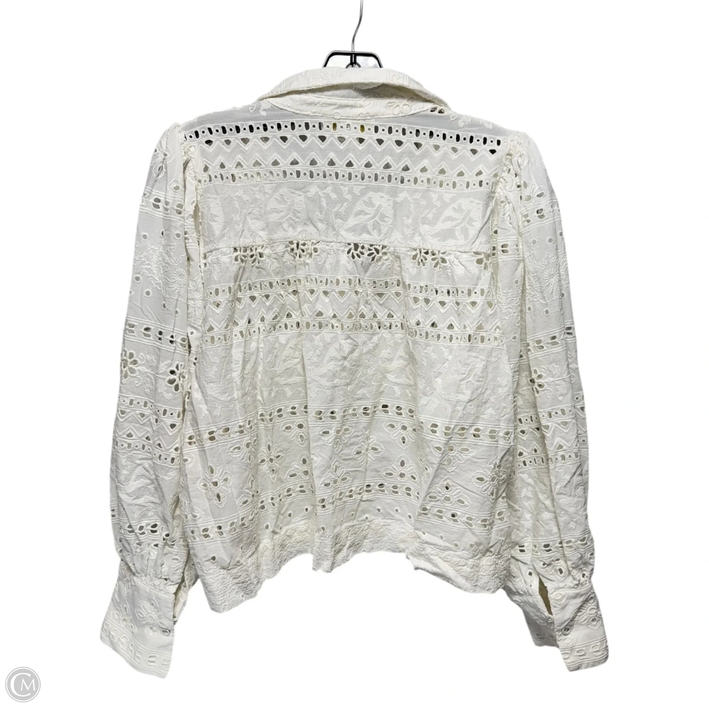 Eyelet Cropped Top Long Sleeve By House Of Harlow In White, Size: L