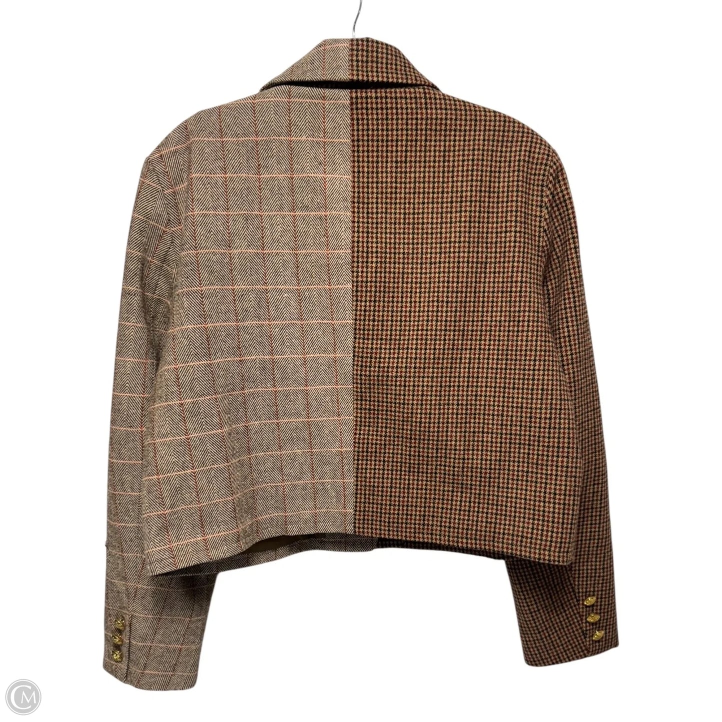 Two Tone Plaid Cropped Jacket By 7 For All Mankind In Plaid Pattern, Size: L