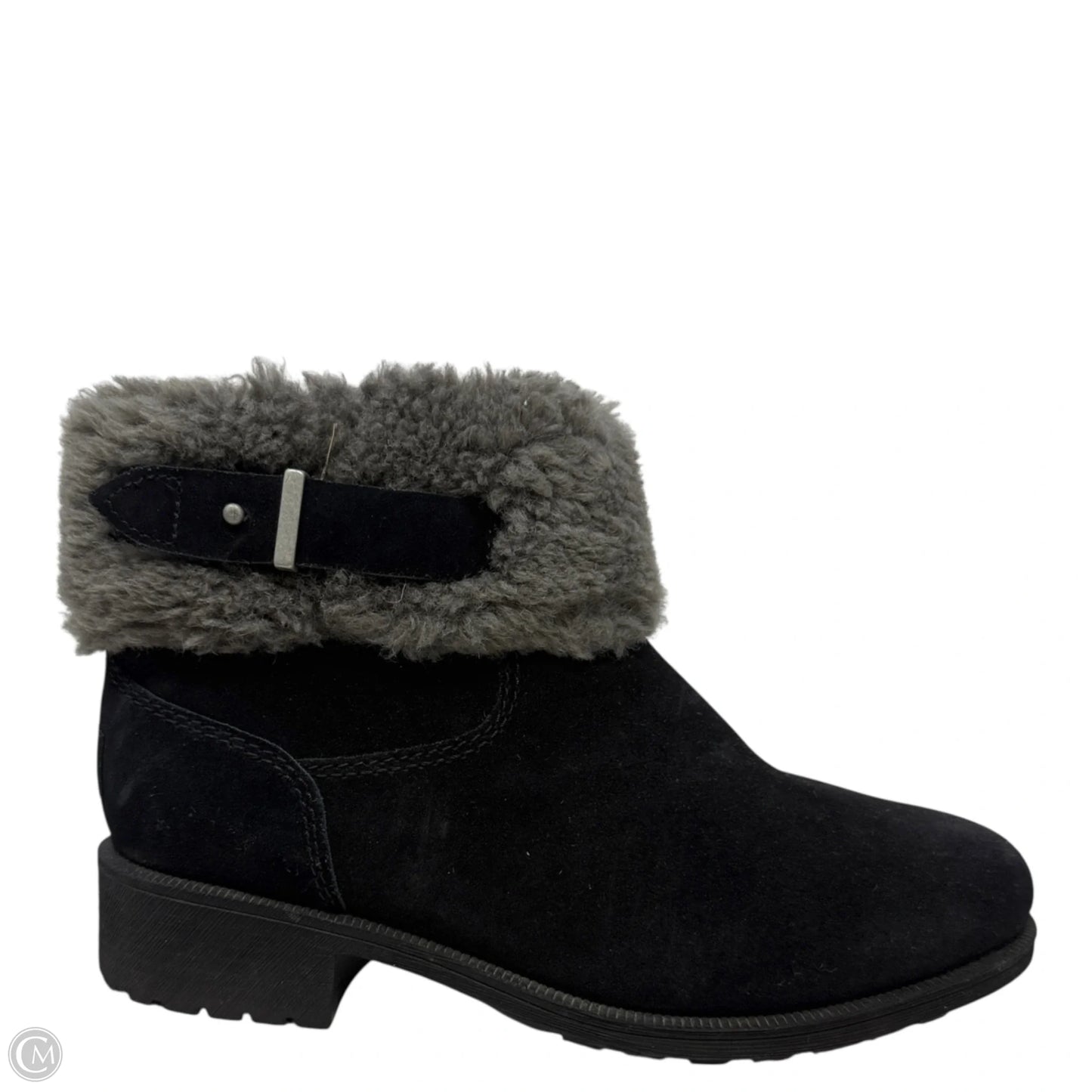 Bodie Fur Belted Boots Designer By Ugg In Black, Size: 7.5