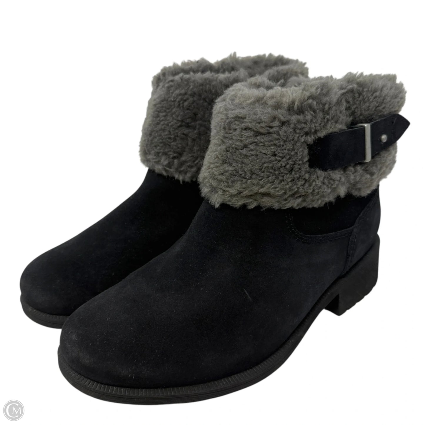 Bodie Fur Belted Boots Designer By Ugg In Black, Size: 7.5