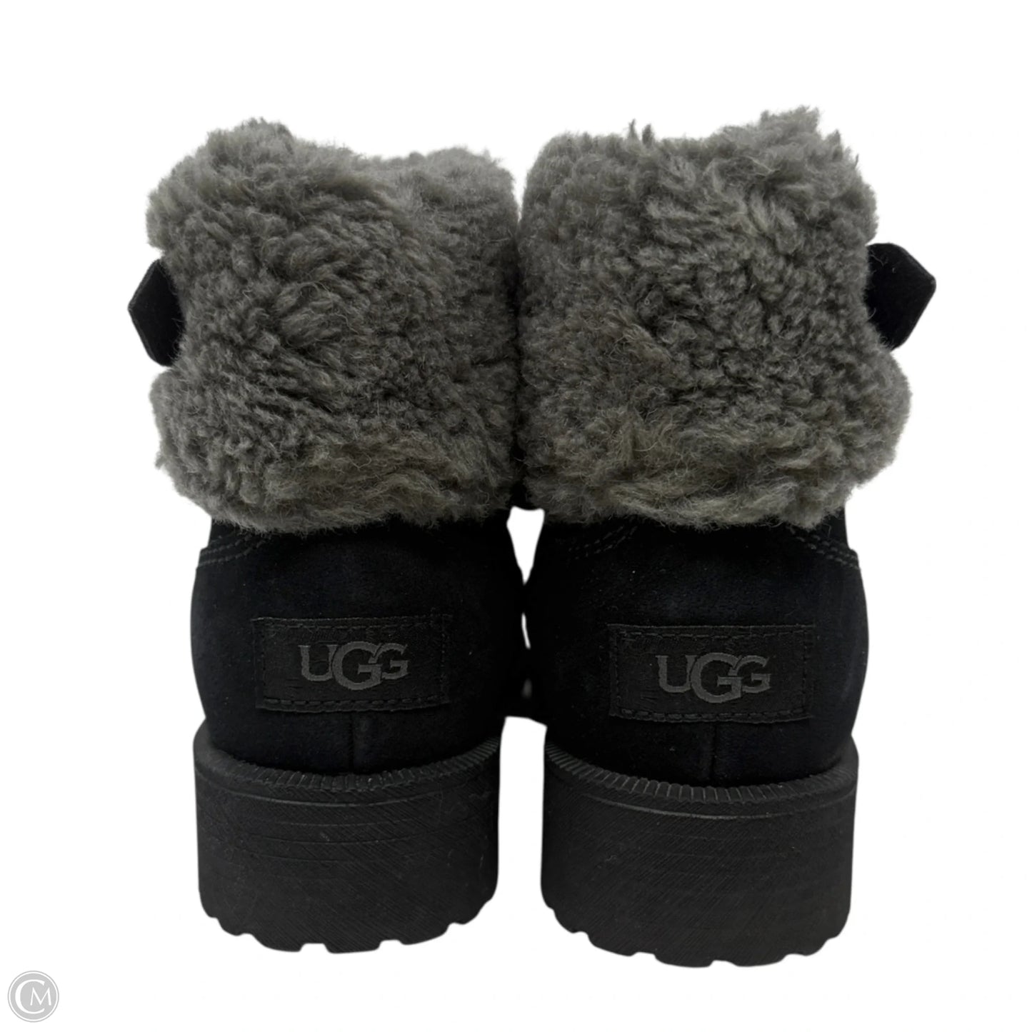 Bodie Fur Belted Boots Designer By Ugg In Black, Size: 7.5