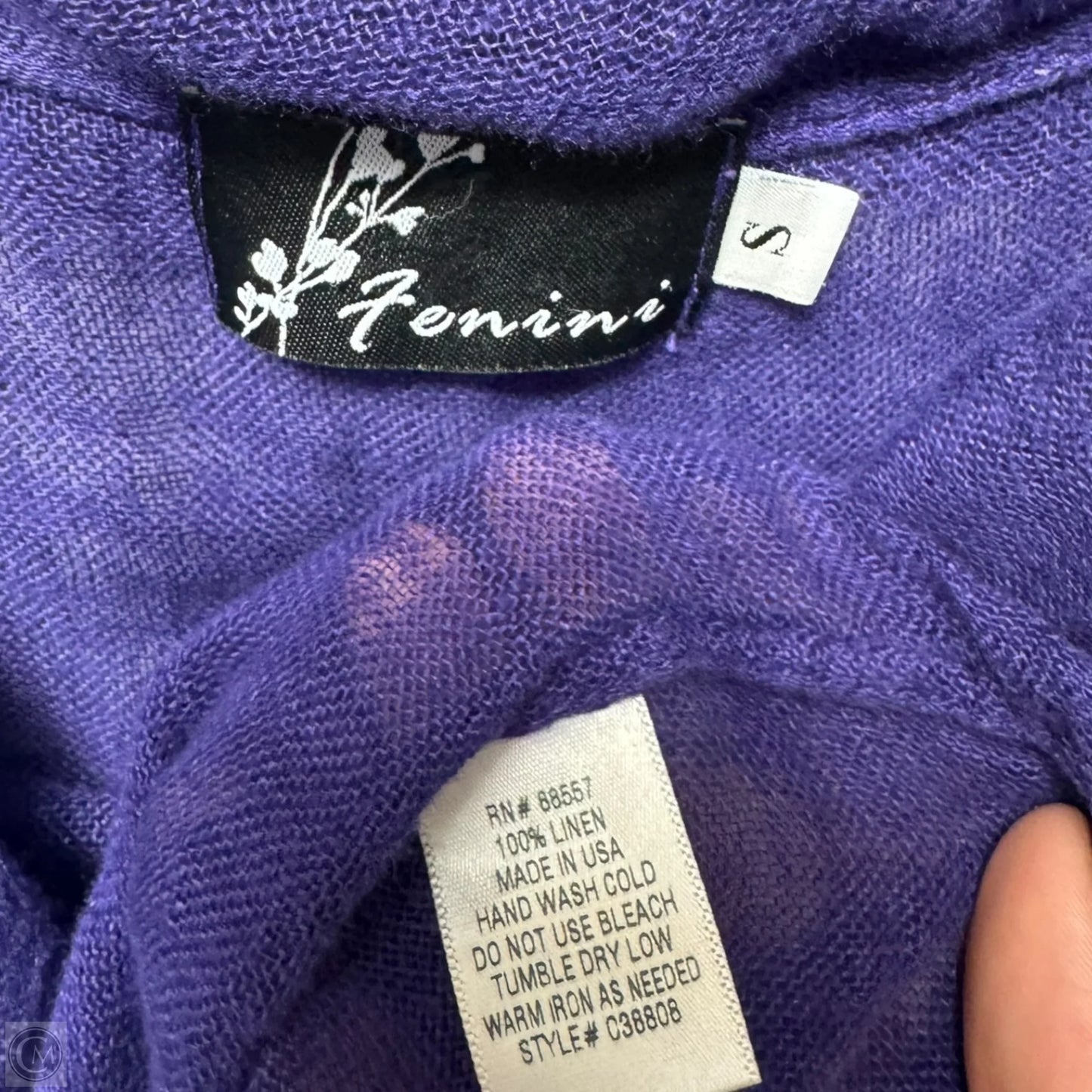Linen Top Short Sleeve By Fenini In Purple, Size: M