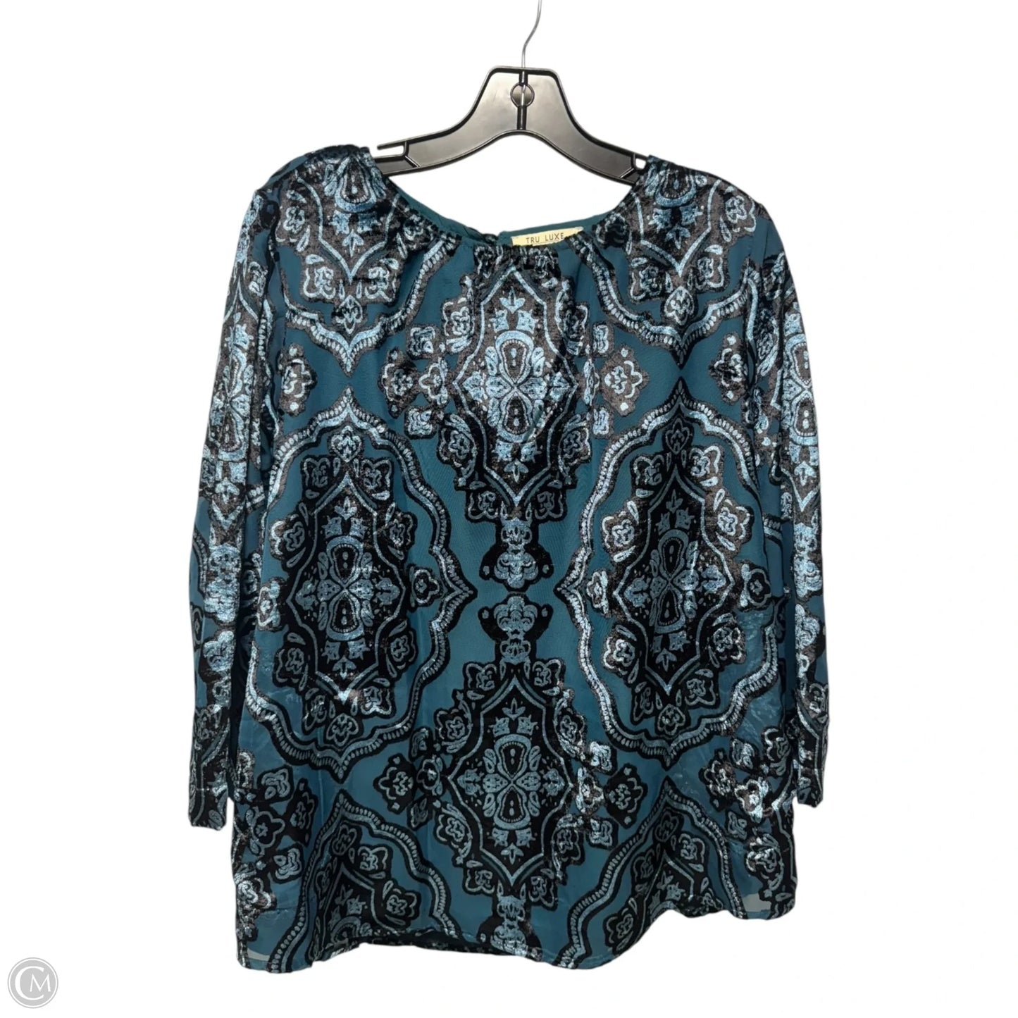 Velvet Burnout Top Long Sleeve By Tru Luxe In Blue, Size: M