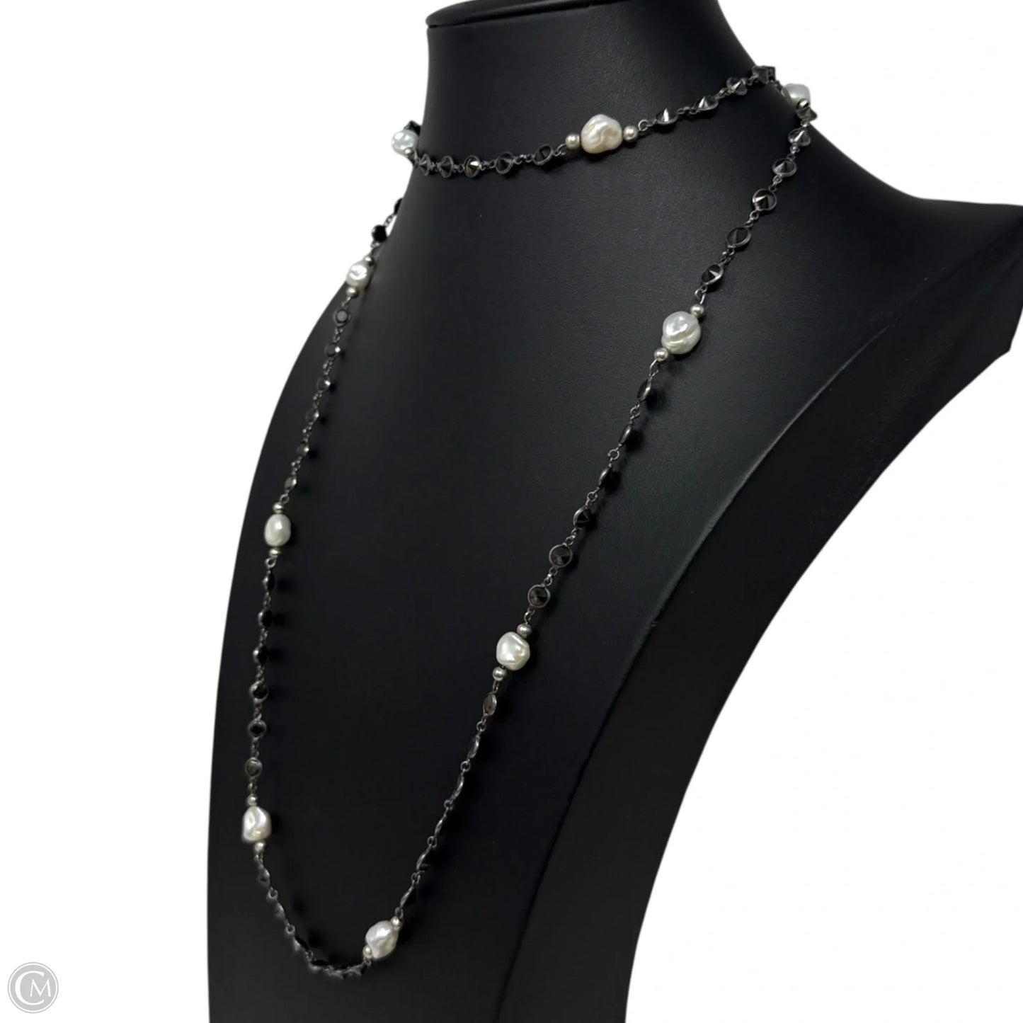 Sterling Silver Pearl & Crystal Station Necklace Other By Cmc