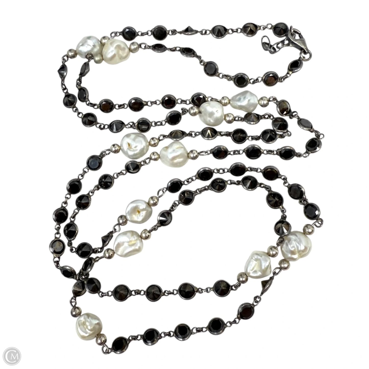 Sterling Silver Pearl & Crystal Station Necklace Other By Cmc