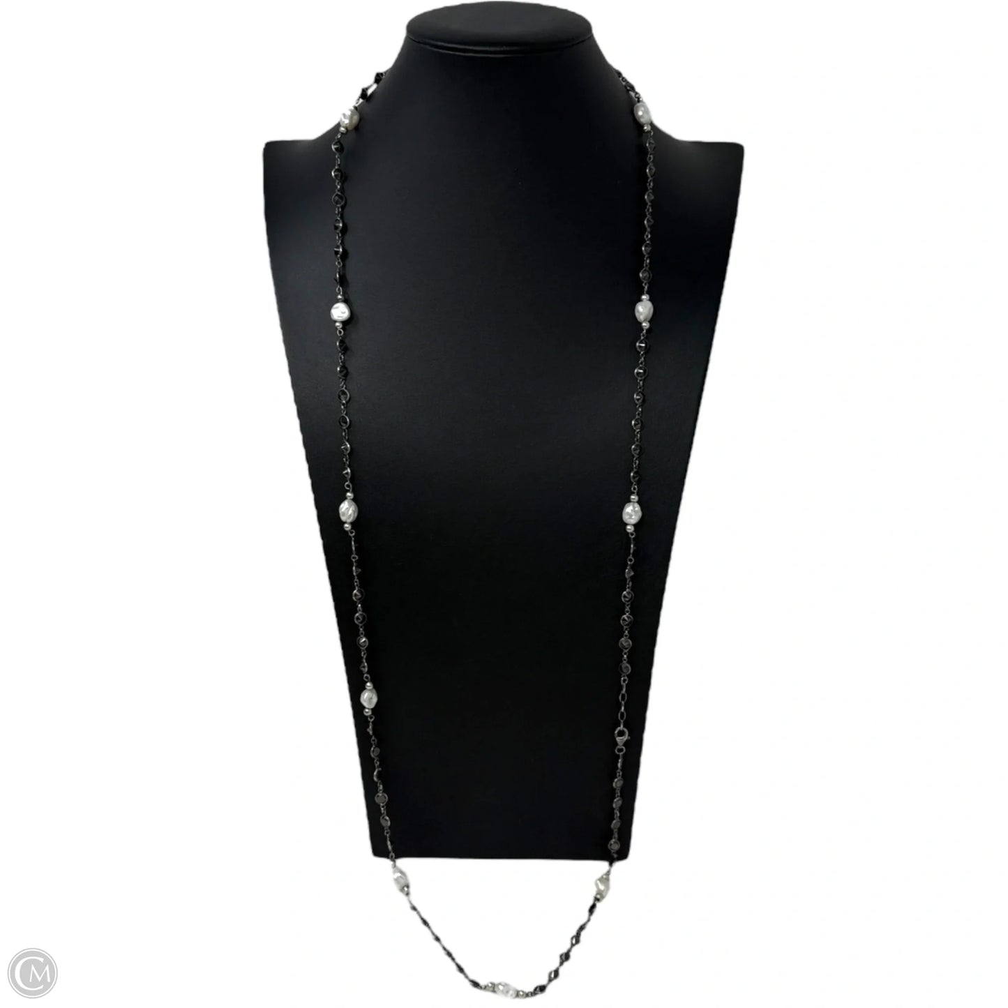 Sterling Silver Pearl & Crystal Station Necklace Other By Cmc