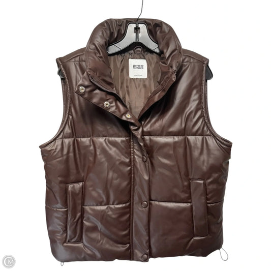 Faux Leather Vest Puffer & Quilted By Miss Selfie In Brown, Size: L