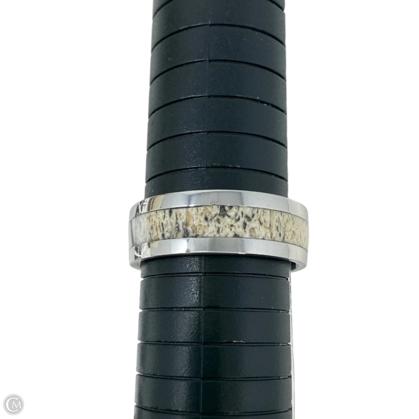 White Tail Antler Inlay Band Ring, Size: 13