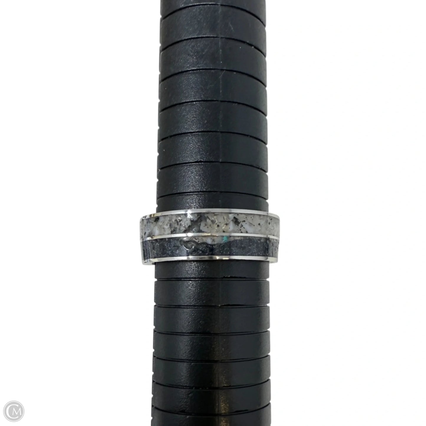 Rutilated Black & White Quartz Band Ring, Size: 12