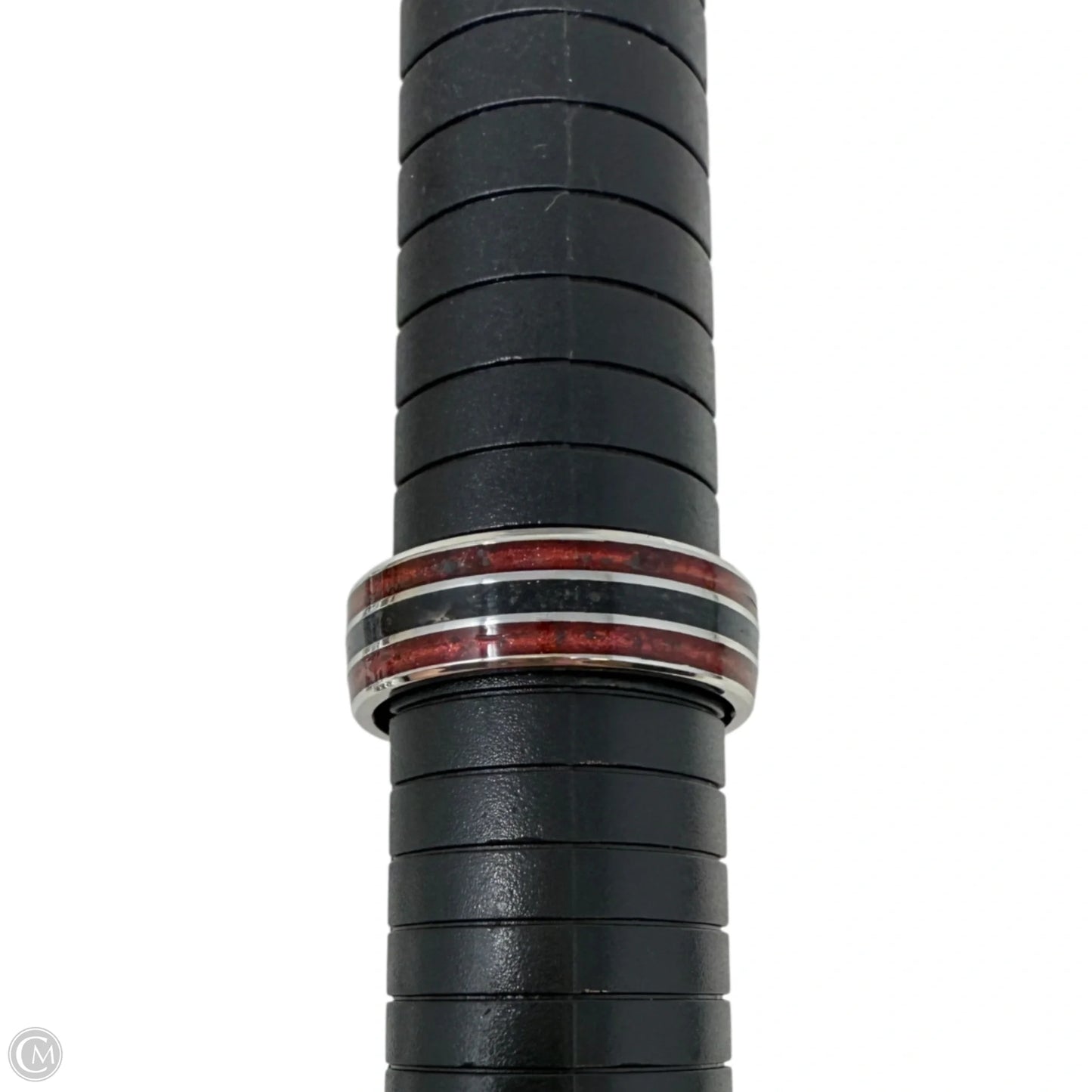 Crushed Garnet & Black Quartz Band Ring, Size: 12