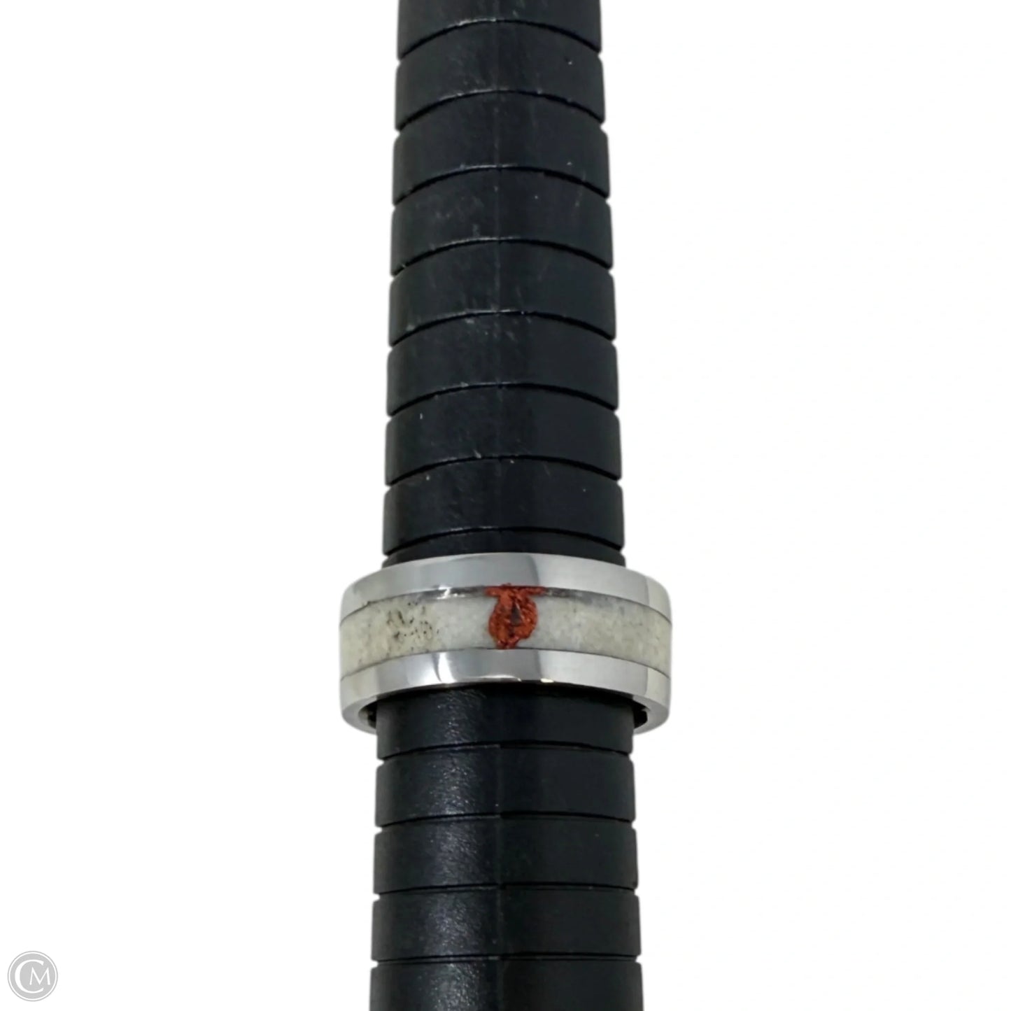 White Tail Antler Inlay Band Ring, Size: 8