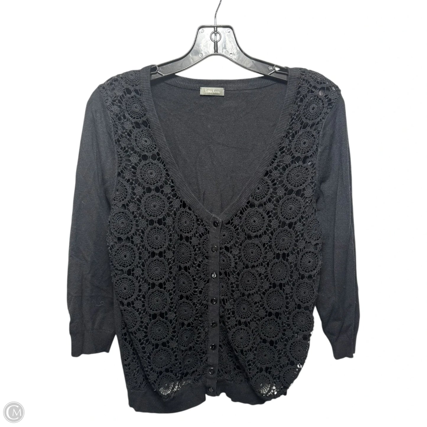 Eyelet Sweater Cardigan Designer By Neiman Marcus In Black, Size: L