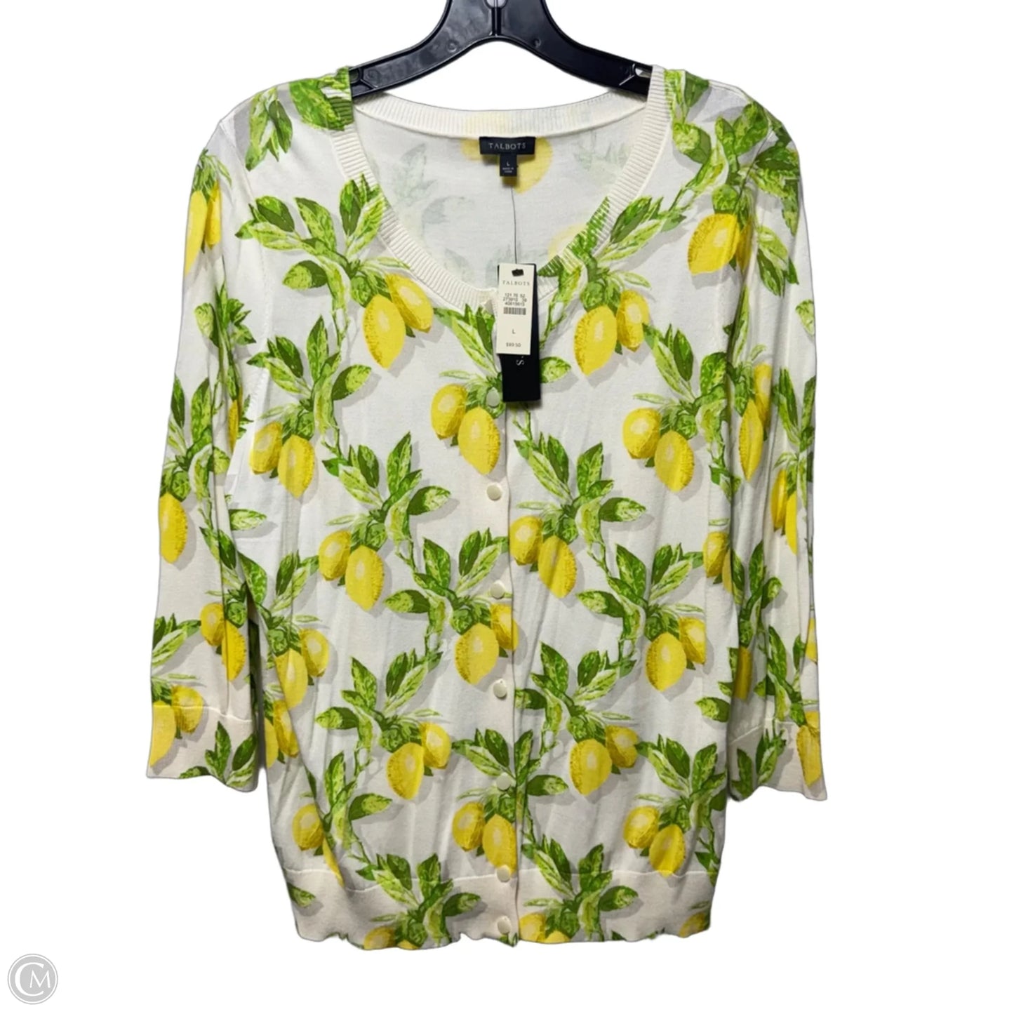 Lemon Print Cardigan Sweater By Talbots In Yellow, Size: L
