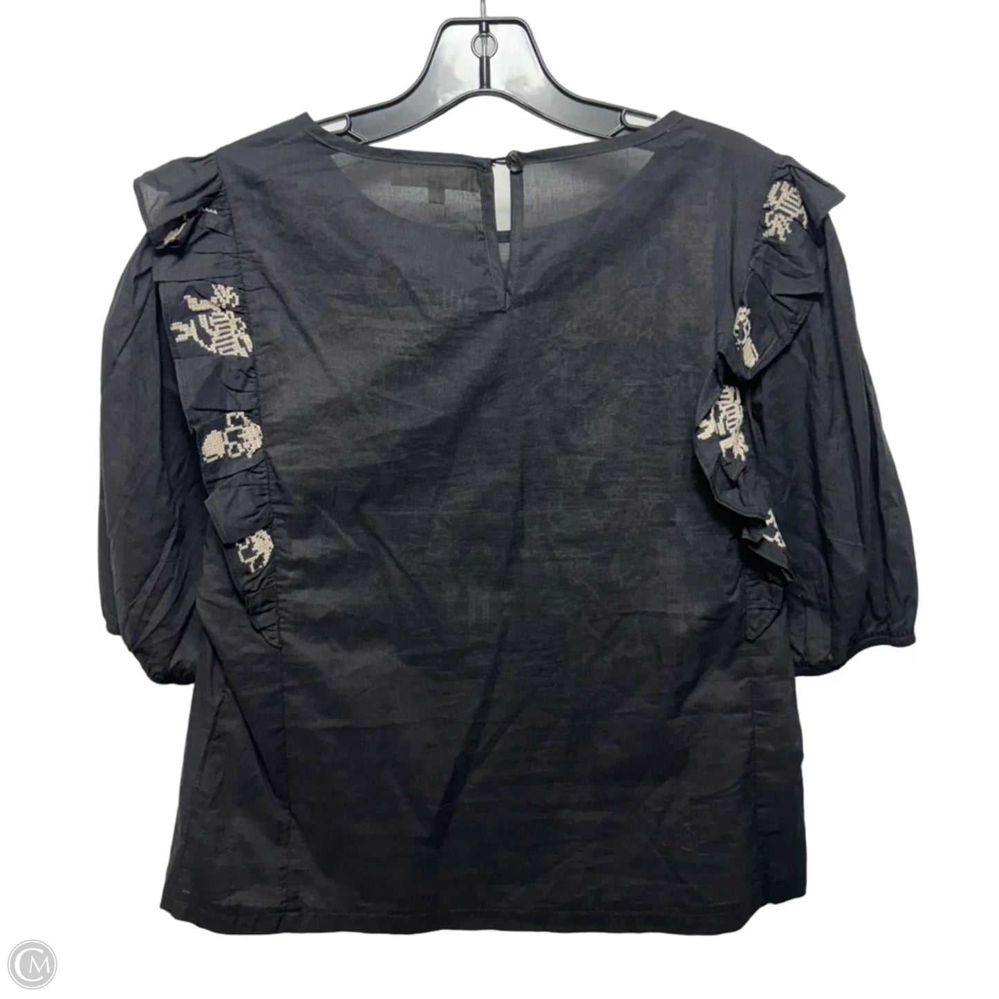 Cross Stitch Top Short Sleeve By Solitaire In Black & Cream, Size: Small