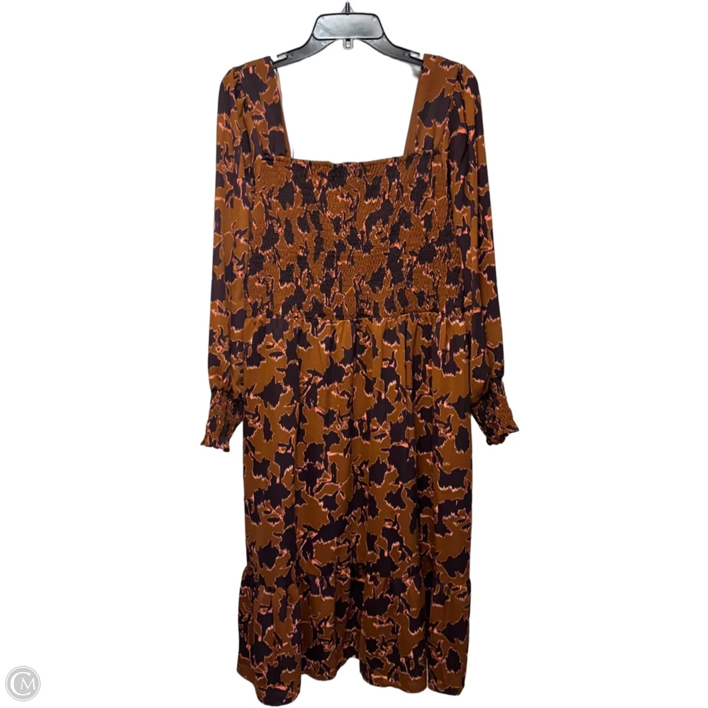 Smocked Bodice Midi Dress By Nine West Apparel In Brown, Size: XXL