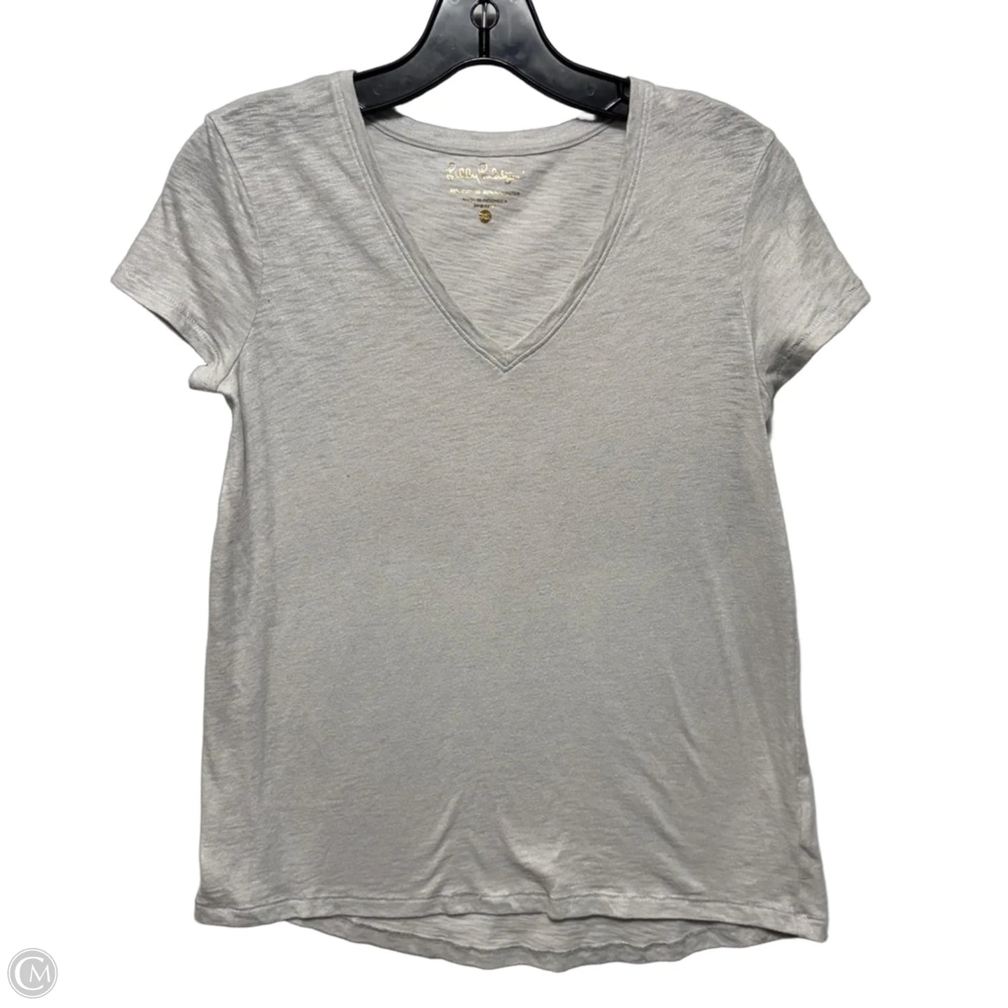 Metallic Top Short Sleeve Designer By Lilly Pulitzer In Grey, Size: Xs