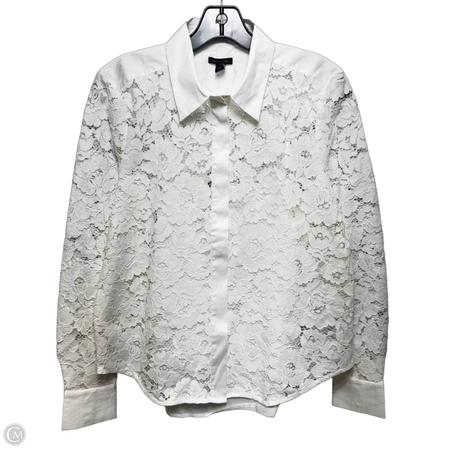 Lace Top Long Sleeve By Ann Taylor In White, Size: S