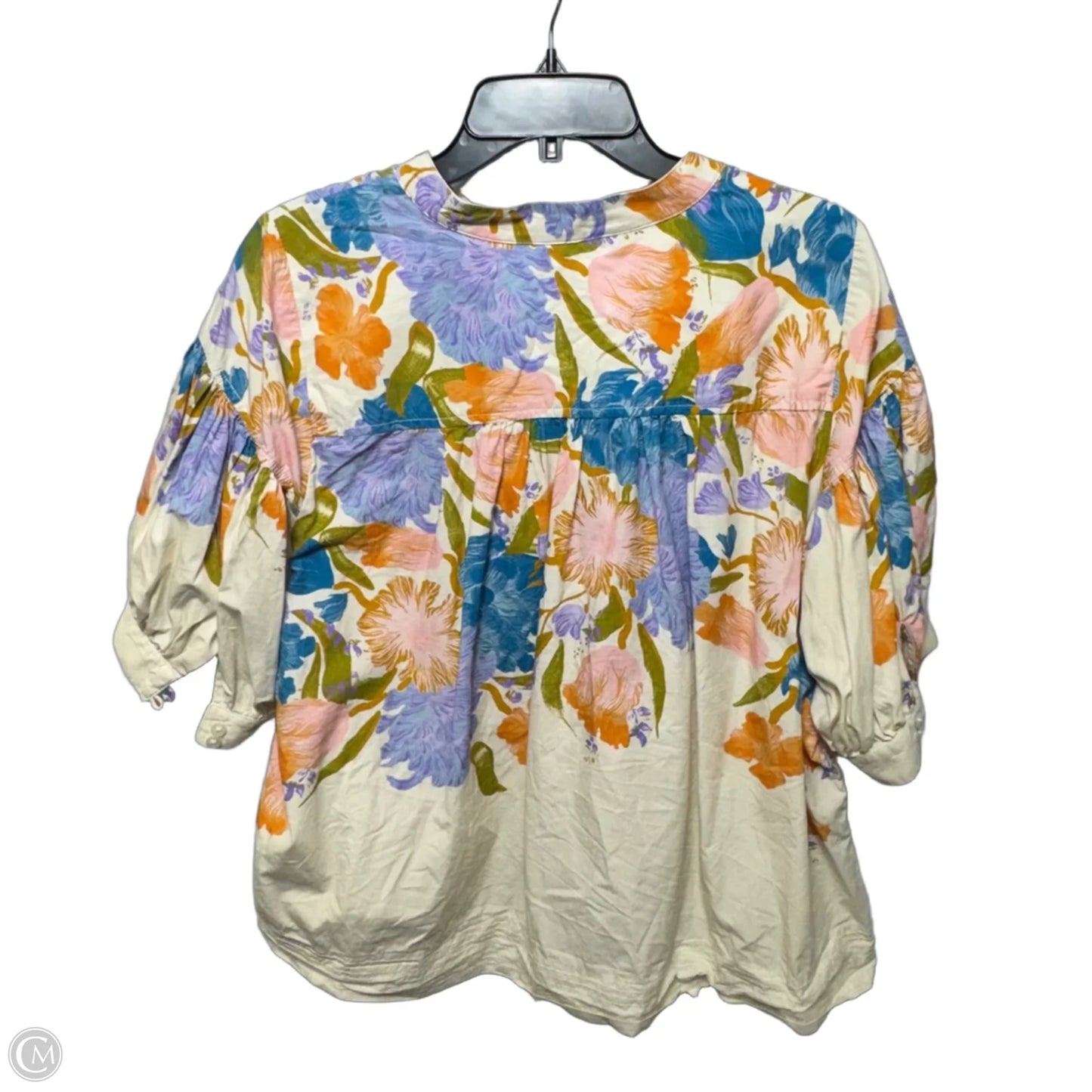 Top Short Sleeve By Anthropologie In Floral Print, Size: 1x