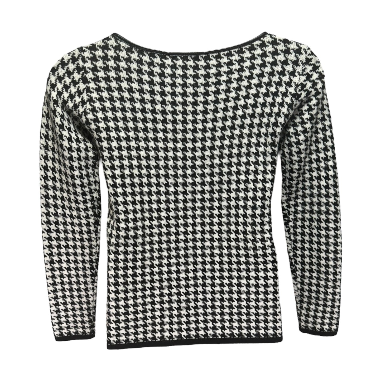 Faux Leather Trim Herringbone Sweater By Blue In Black & White, Size: 8
