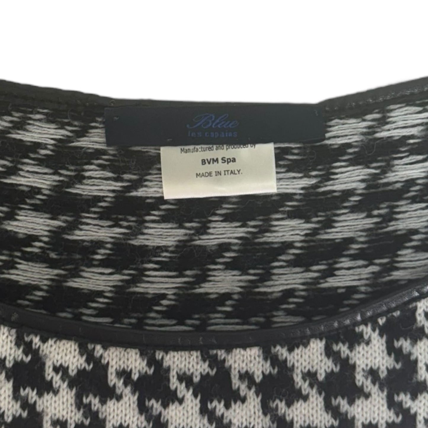Faux Leather Trim Herringbone Sweater By Blue In Black & White, Size: 8