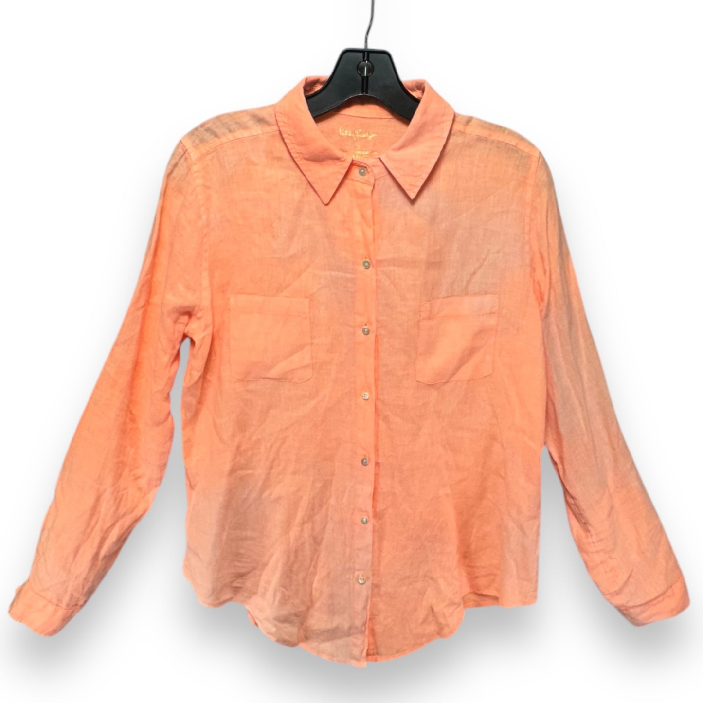 Seaview Linen Button Down Top Designer By Lilly Pulitzer In Peach, Size: S