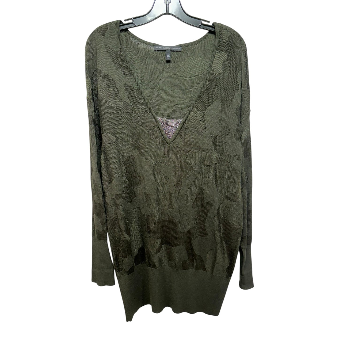 Embellished V Neck Sweater By White House Black Market In Camouflage Print, Size: L