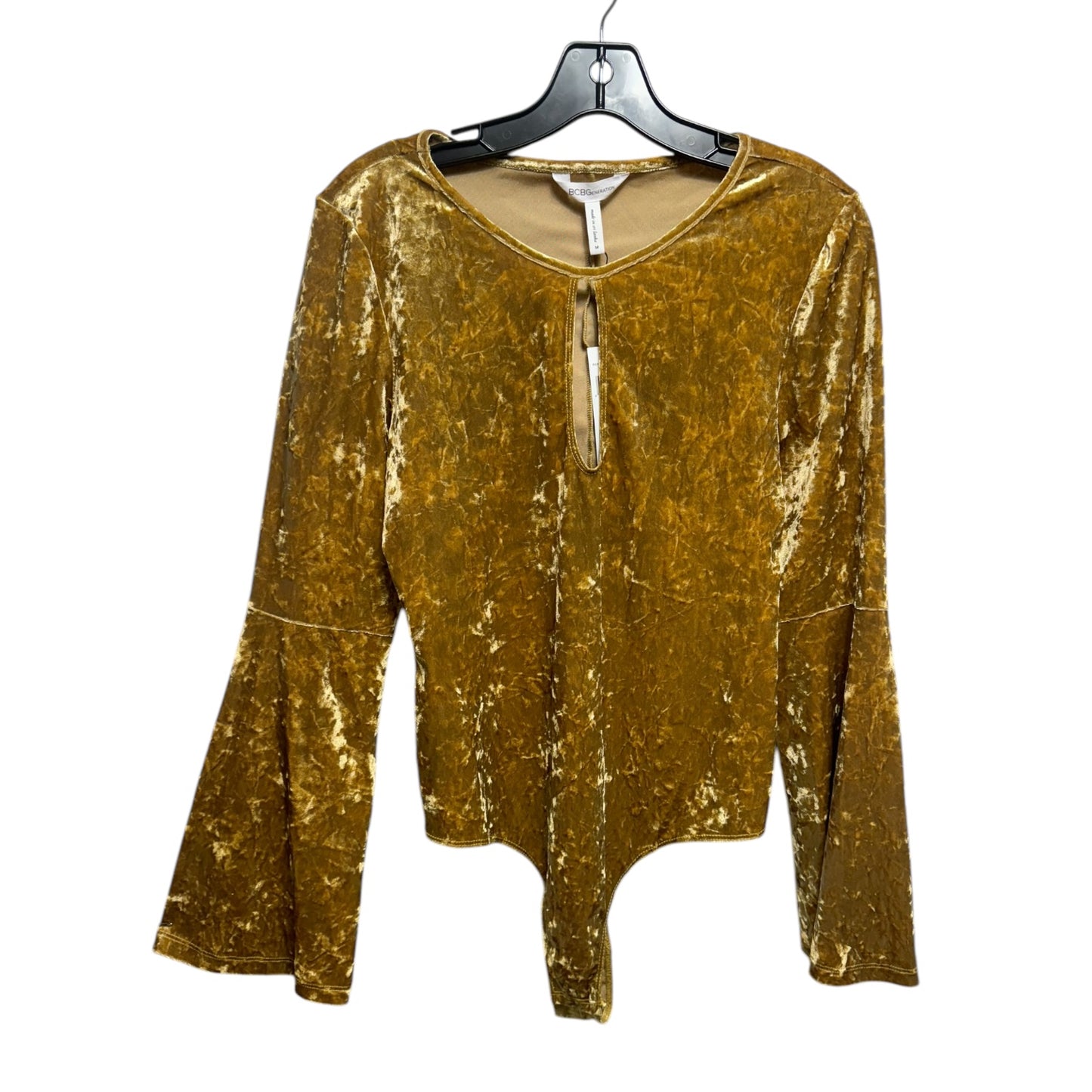 Velvet Keyhole Bell Sleeve Bodysuit By Bcbgeneration In Gold, Size: M