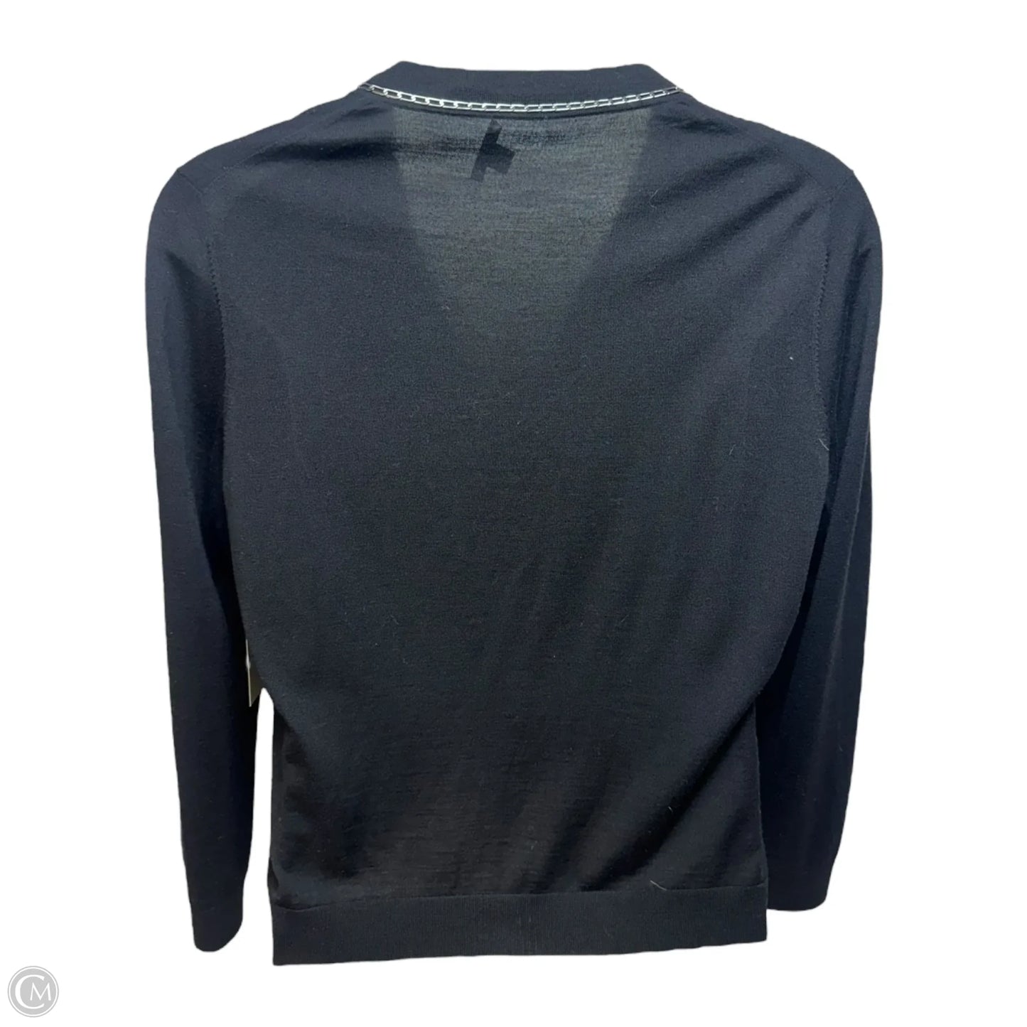 Chain Trim Wool Sweater Cardigan Designer By Lafayette 148 In Black & Silver, Size: Xl