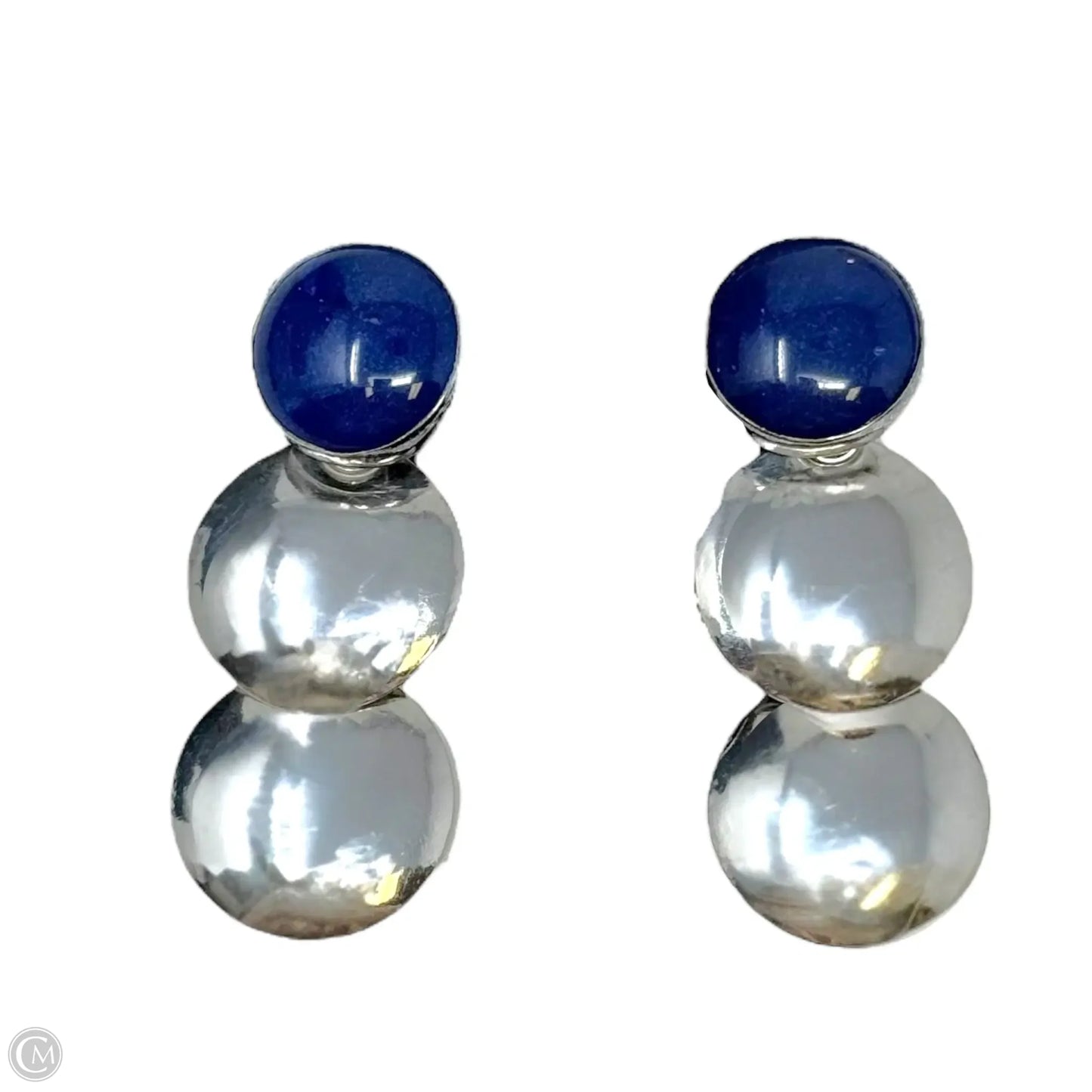 Silver Drop Earrings With Blue Stone By Signed Nepal Elizabeth