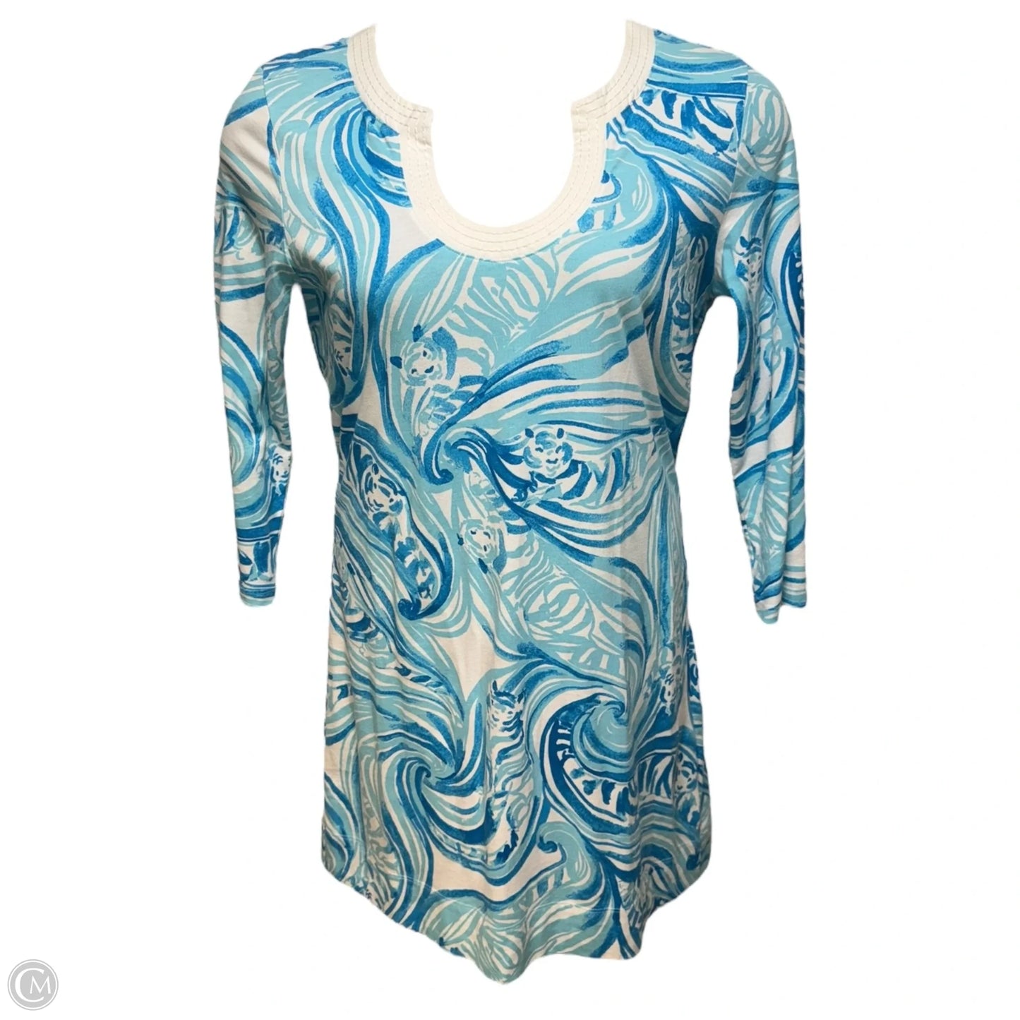Marlina Dress Designer By Lilly Pulitzer In Resort White Blue Sea Ruffles, Size: M