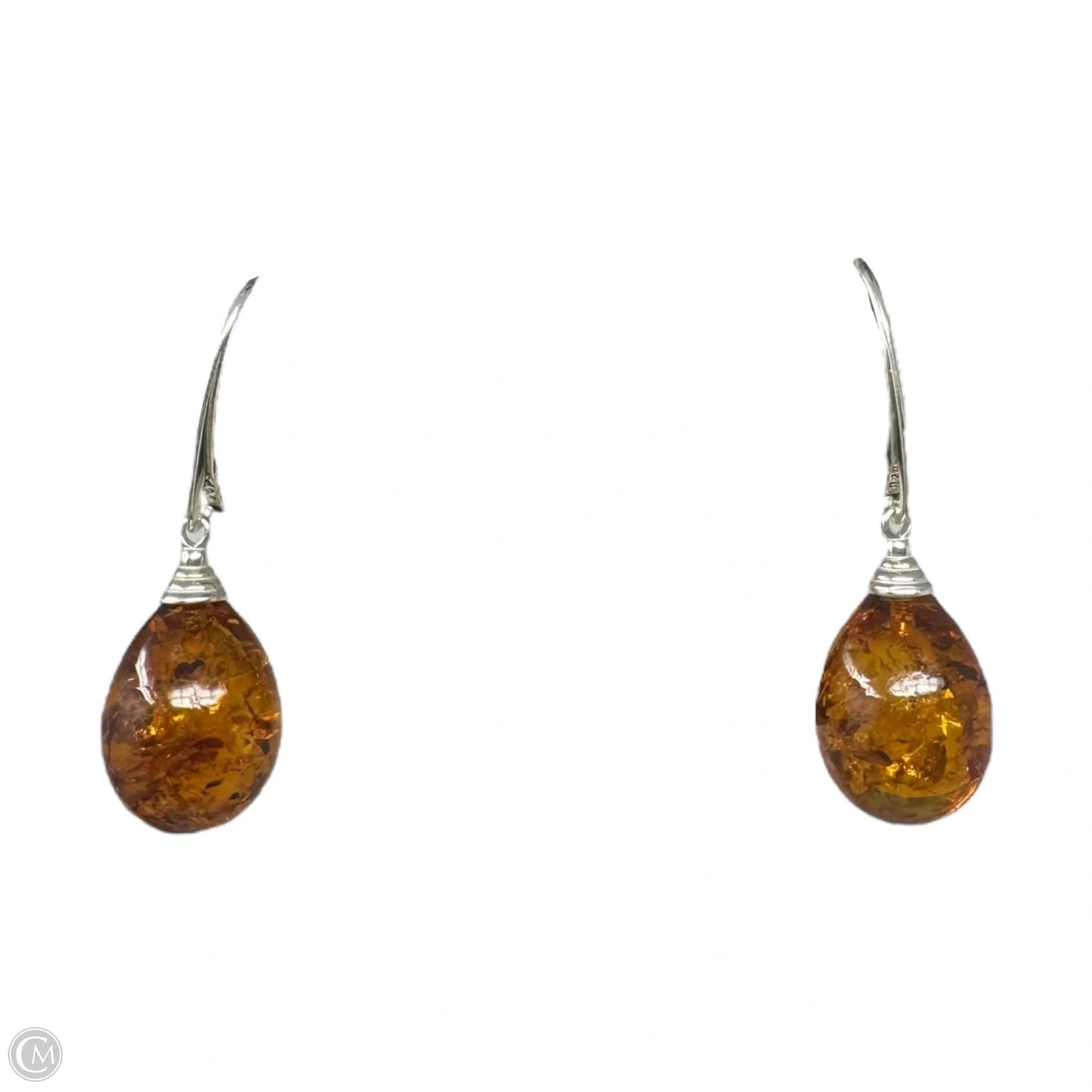 Amber & Sterling Silver Teardrop Earrings