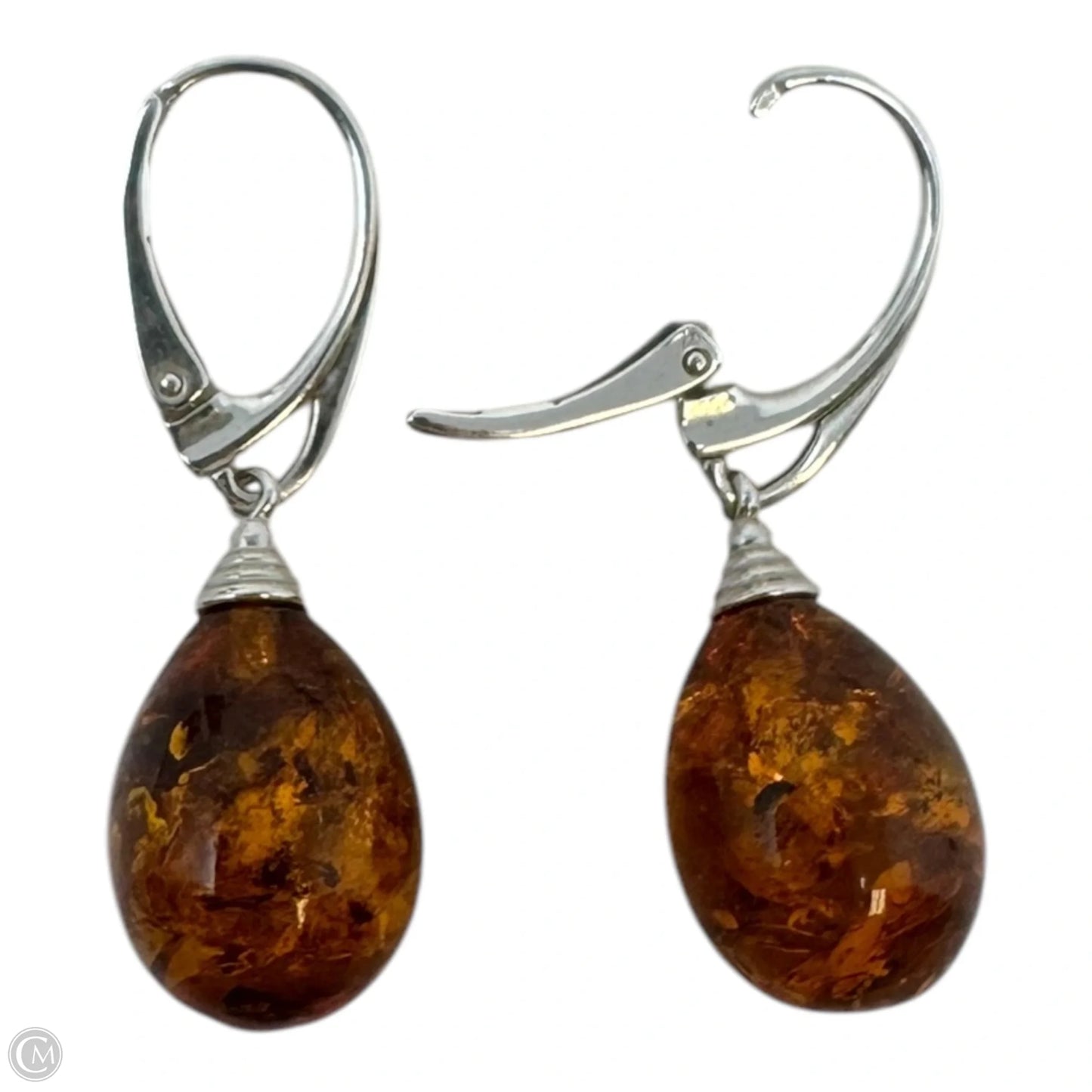 Amber & Sterling Silver Teardrop Earrings