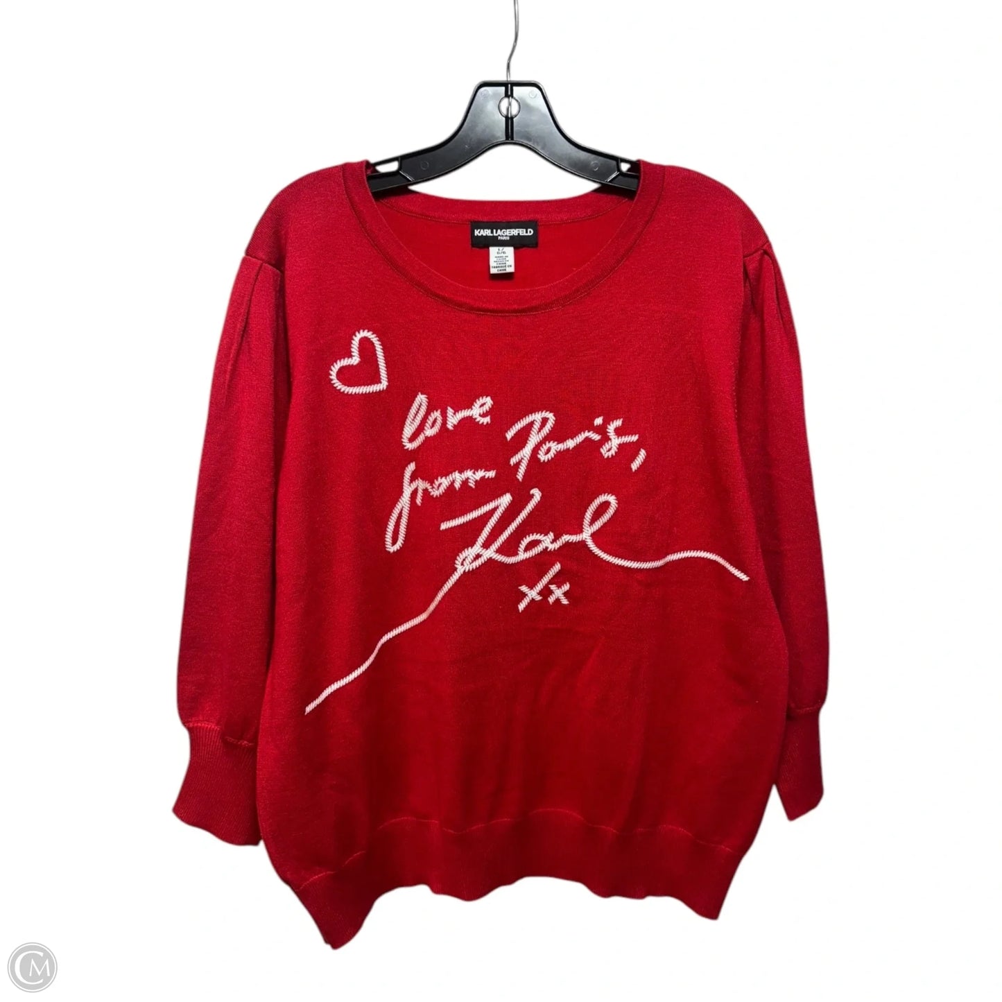 Knit Love From Paris Top Long Sleeve Designer By Karl Lagerfeld In Red, Size: L